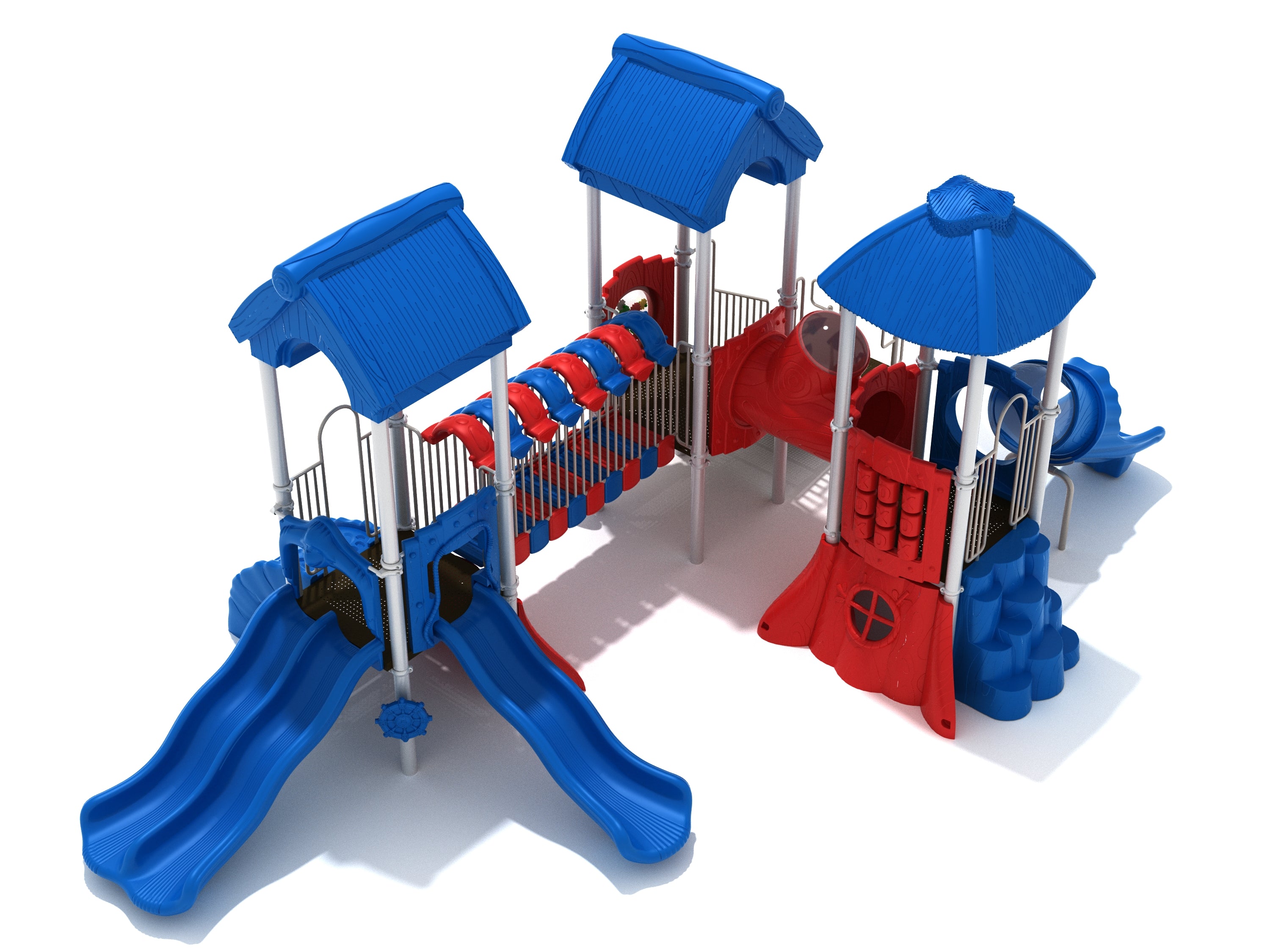 Colorful elephant-themed playground with slides, climbing structures, a bridge, and sensory play panels for active outdoor fun.