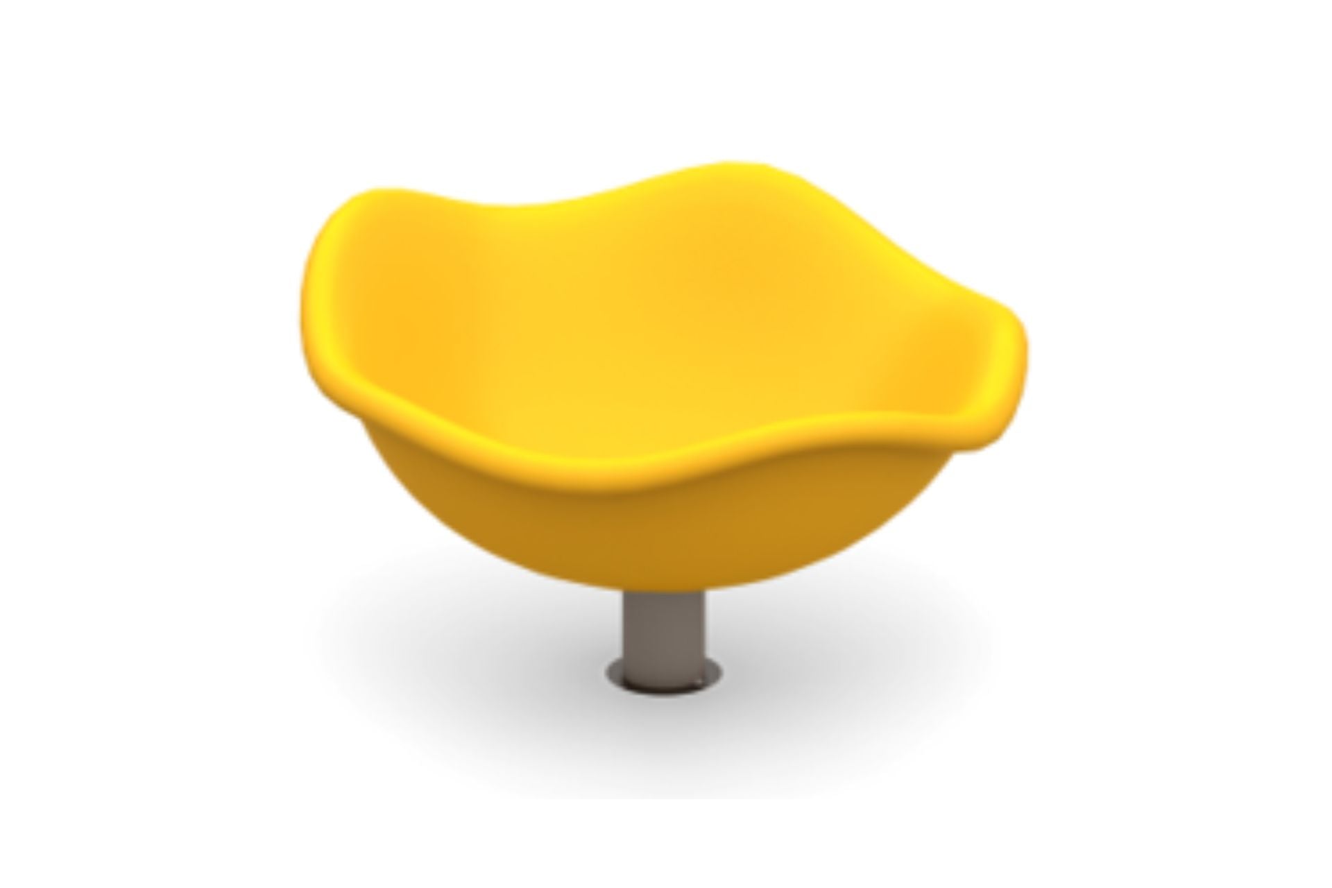Lotus Spinner small play equipment with bright yellow curved seat on central gray post for solo spinning fun