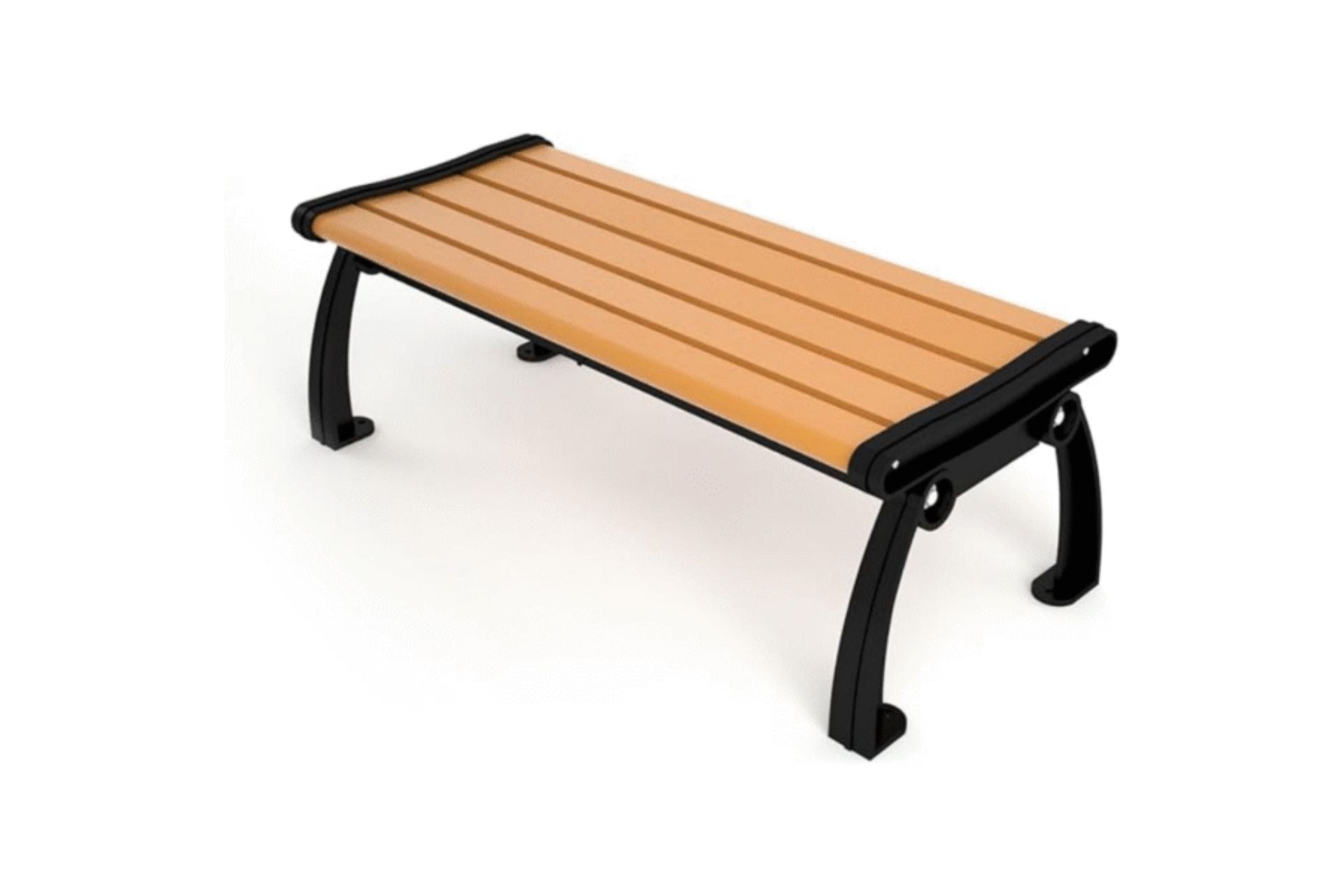 Recycled Plastic bench with black metal frame on a white background