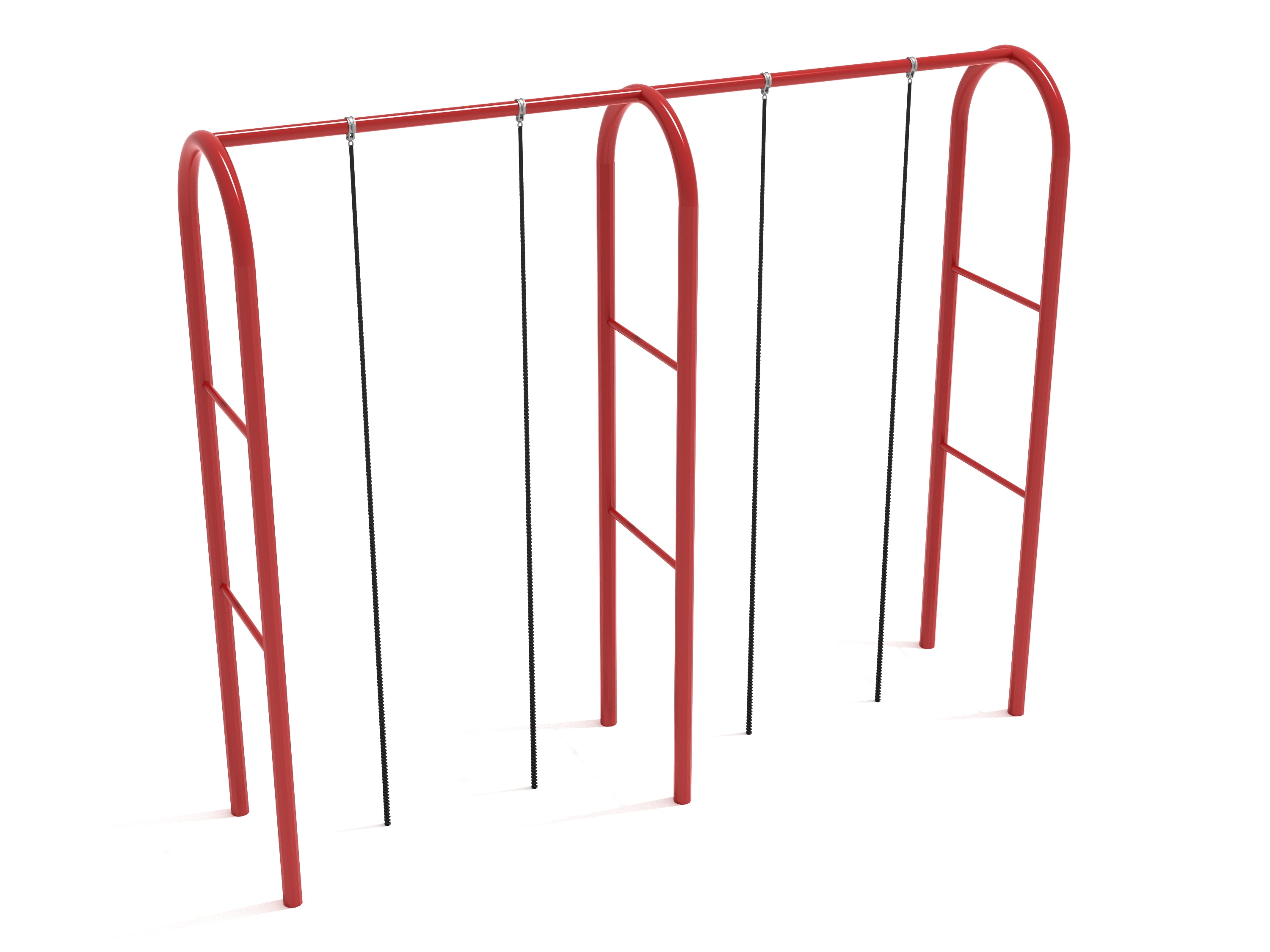 Quadruple Rope Climber w/ Arch Posts with four black climbing ropes and red powder-coated steel arch posts for outdoor fitness and strength training