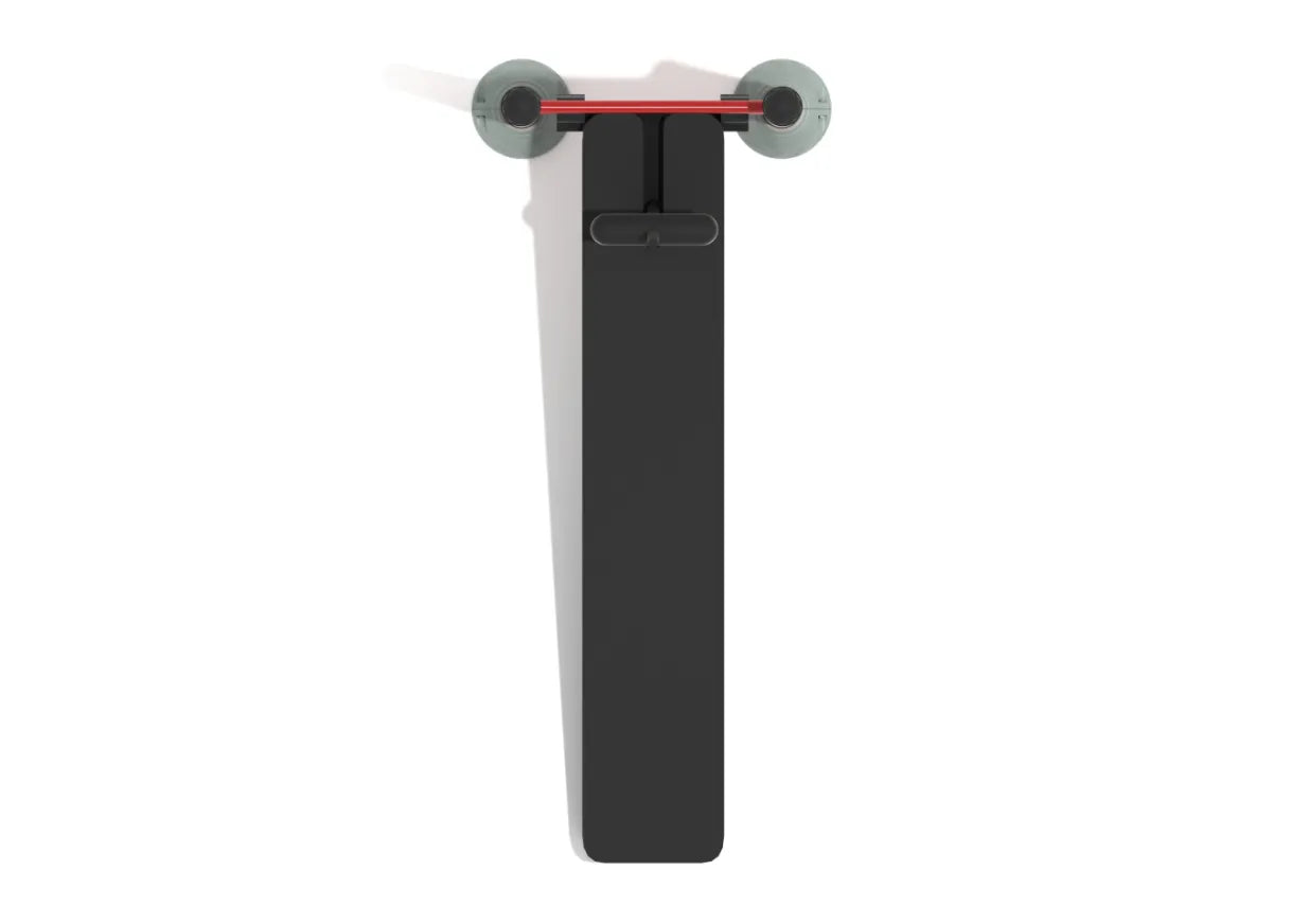 Top-down view of adjustable outdoor sit-up bench with padded black surface, red support bar, and circular foot holders