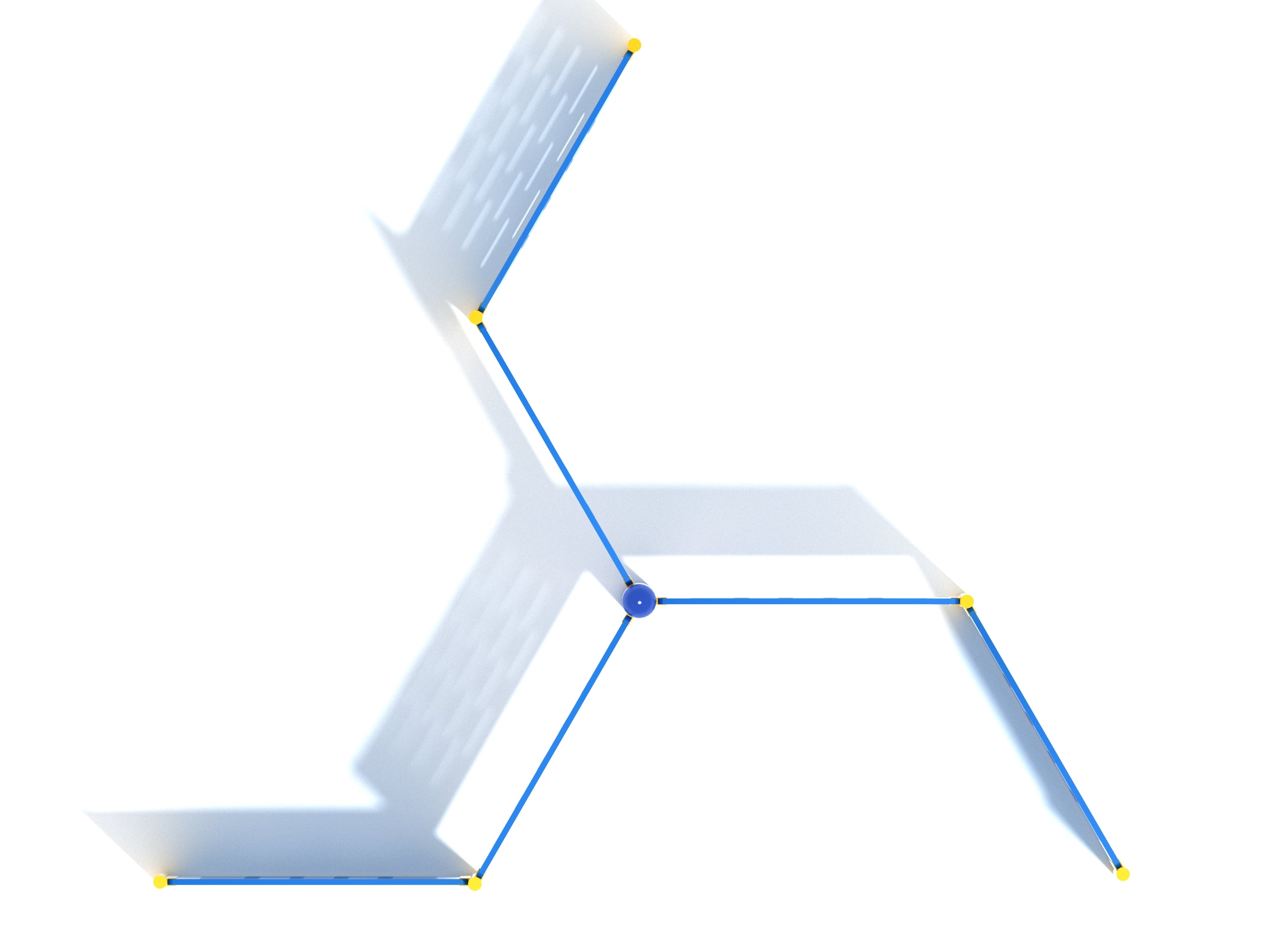 Overhead view of six colorful climbing panels with varied cutouts radiating from a central post on a playground climber