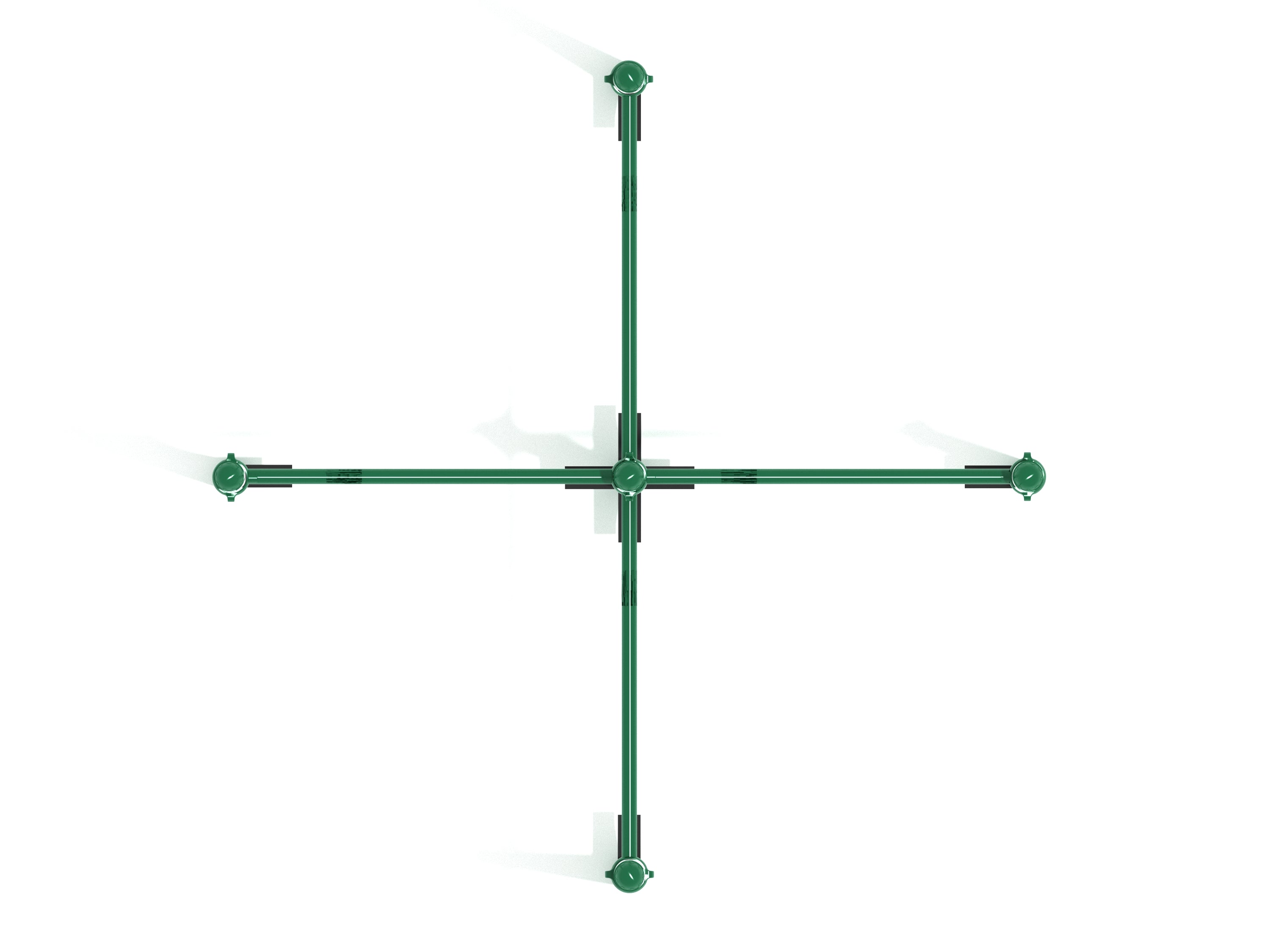 Overhead view of green galvanized steel quadruple pull-up bar unit with four horizontal bars and eight step platforms