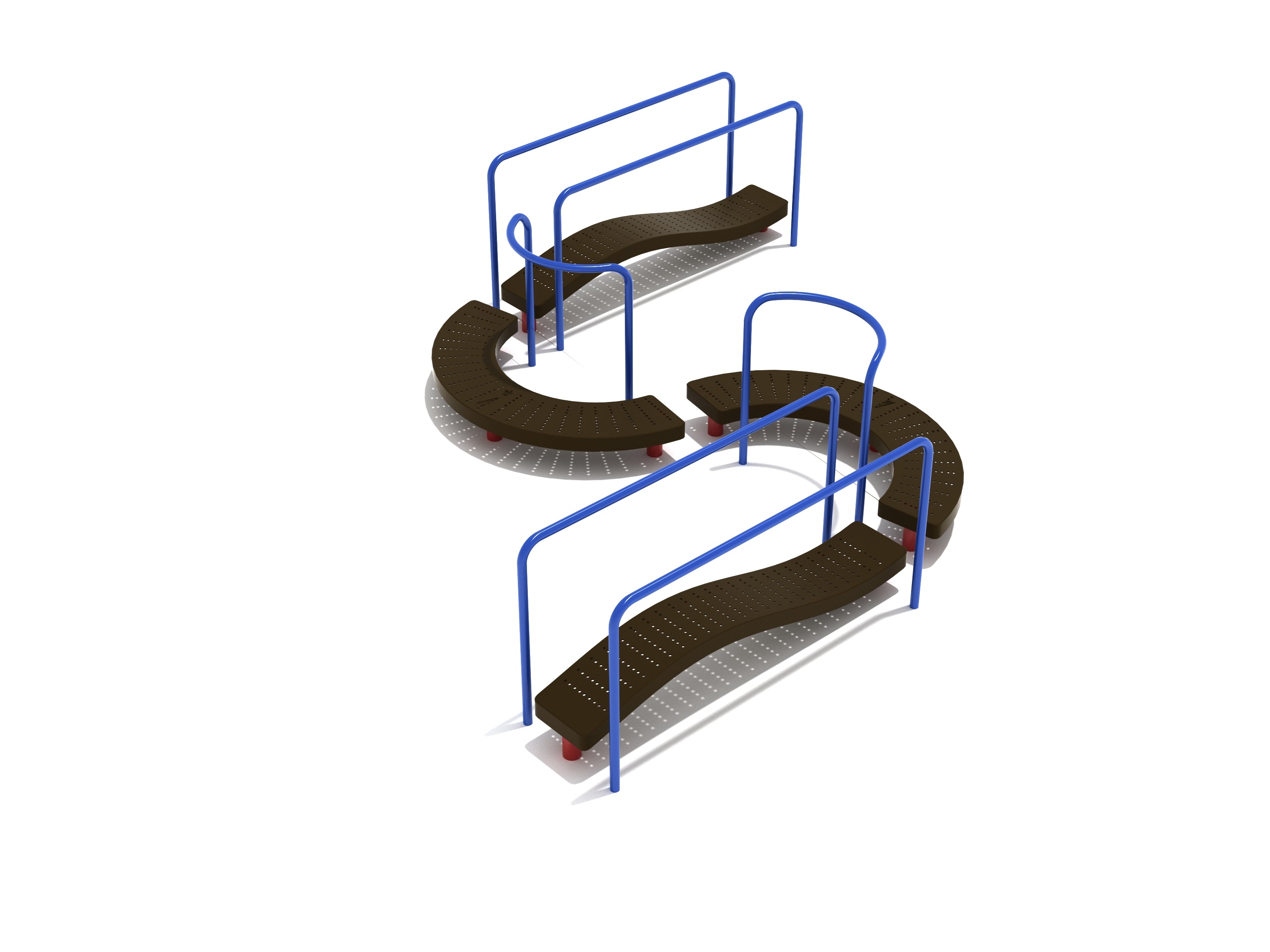 Snake Balance Track with waved perforated steel deck and blue galvanized guardrails for playground balance and mobility challenges