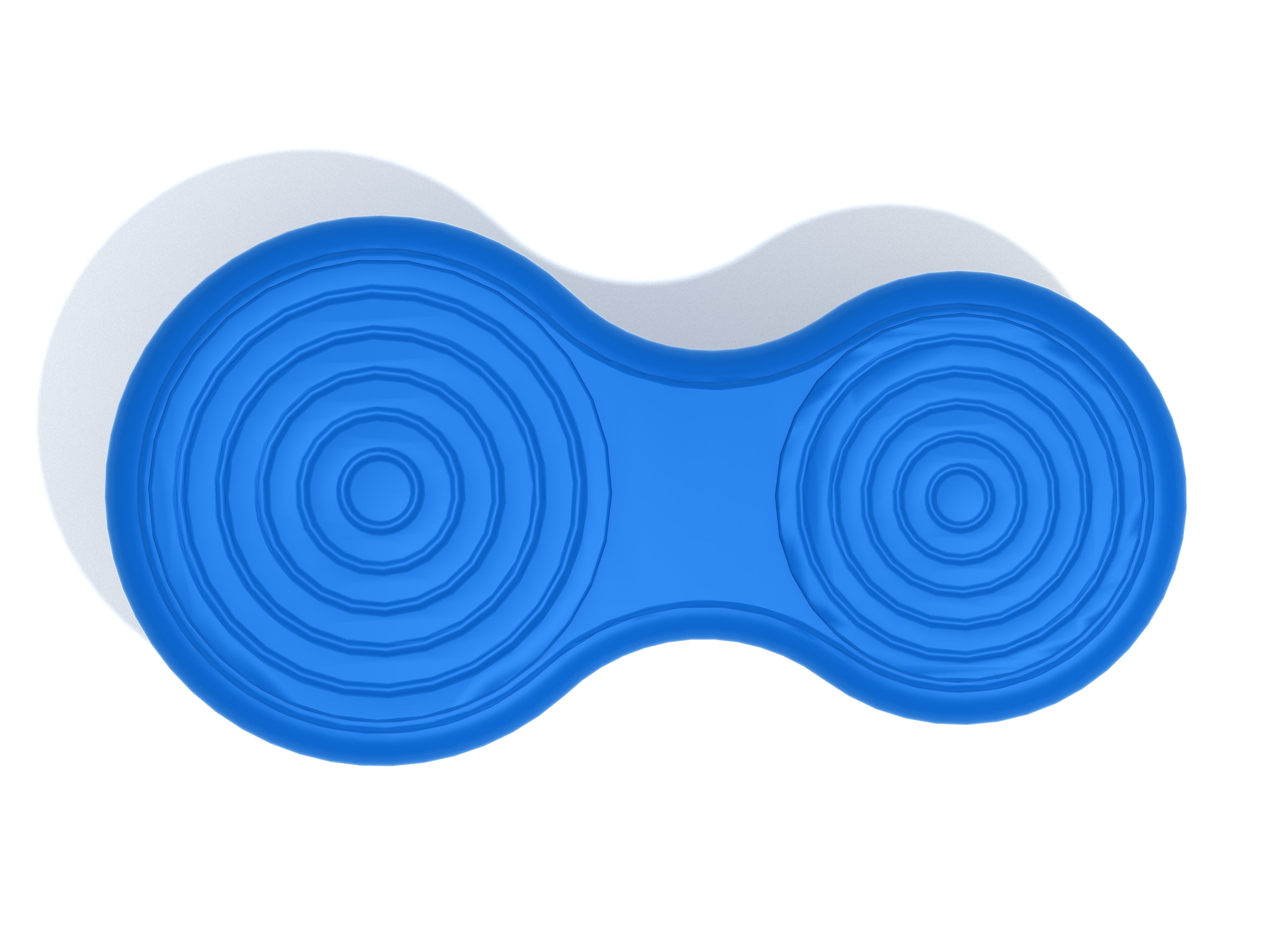 Overhead view of a blue single balance board with textured circular traction patterns and contoured center section
