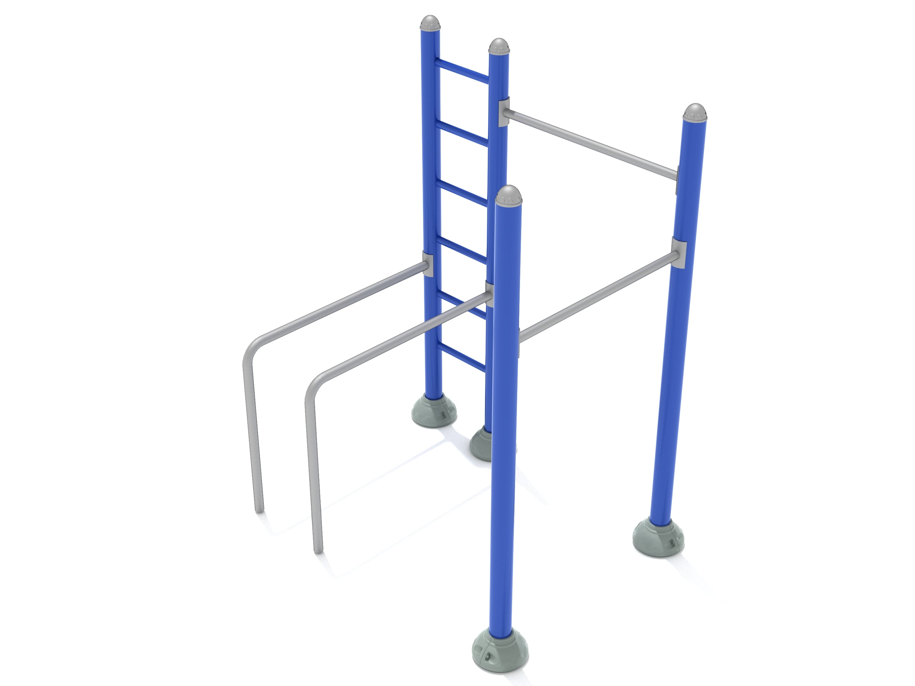 Beginner Playground Gym outdoor workout station with blue posts and silver bars for multi-user strength training