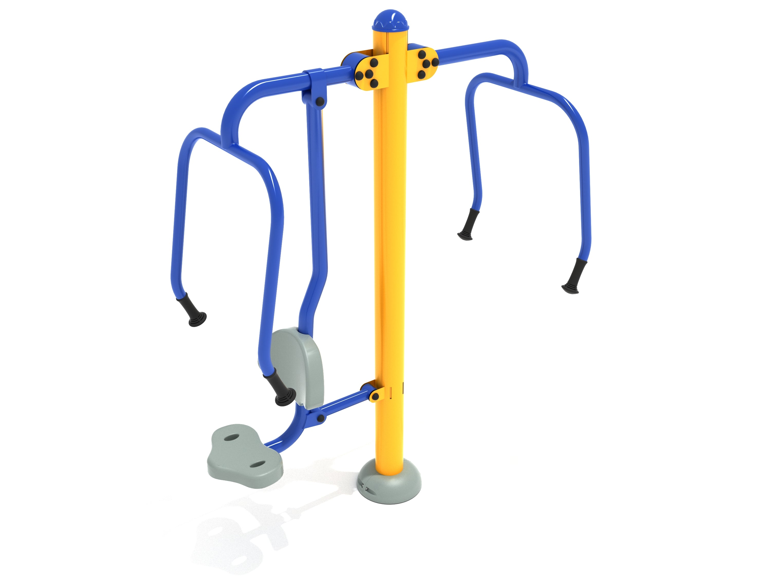 Accessible Double Station Chest Press with dual blue chest press arms, one with seat and one open for wheelchair users, outdoor fitness equipment