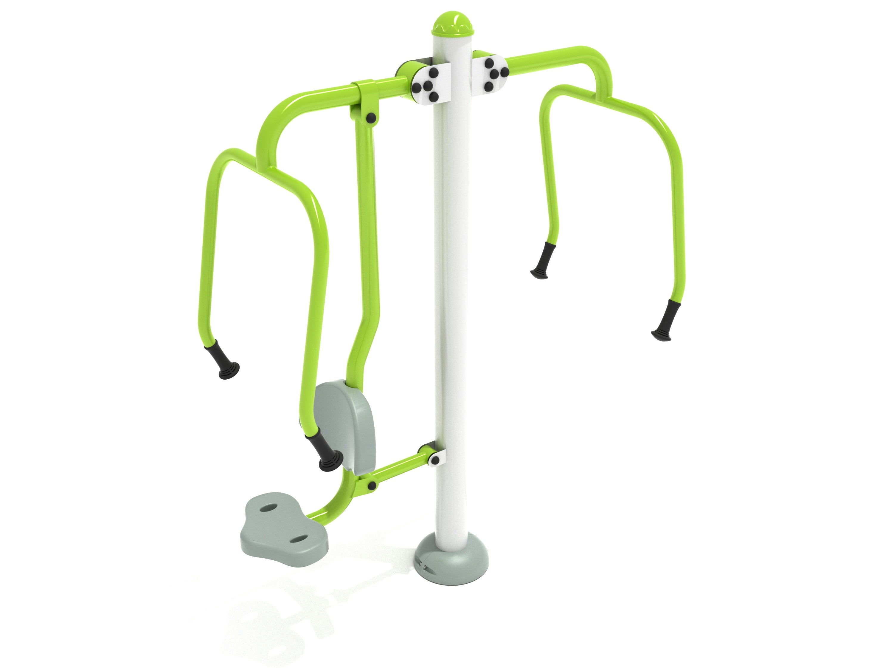Outdoor accessible dual chest press station with one seated and one wheelchair-accessible unit in green and white