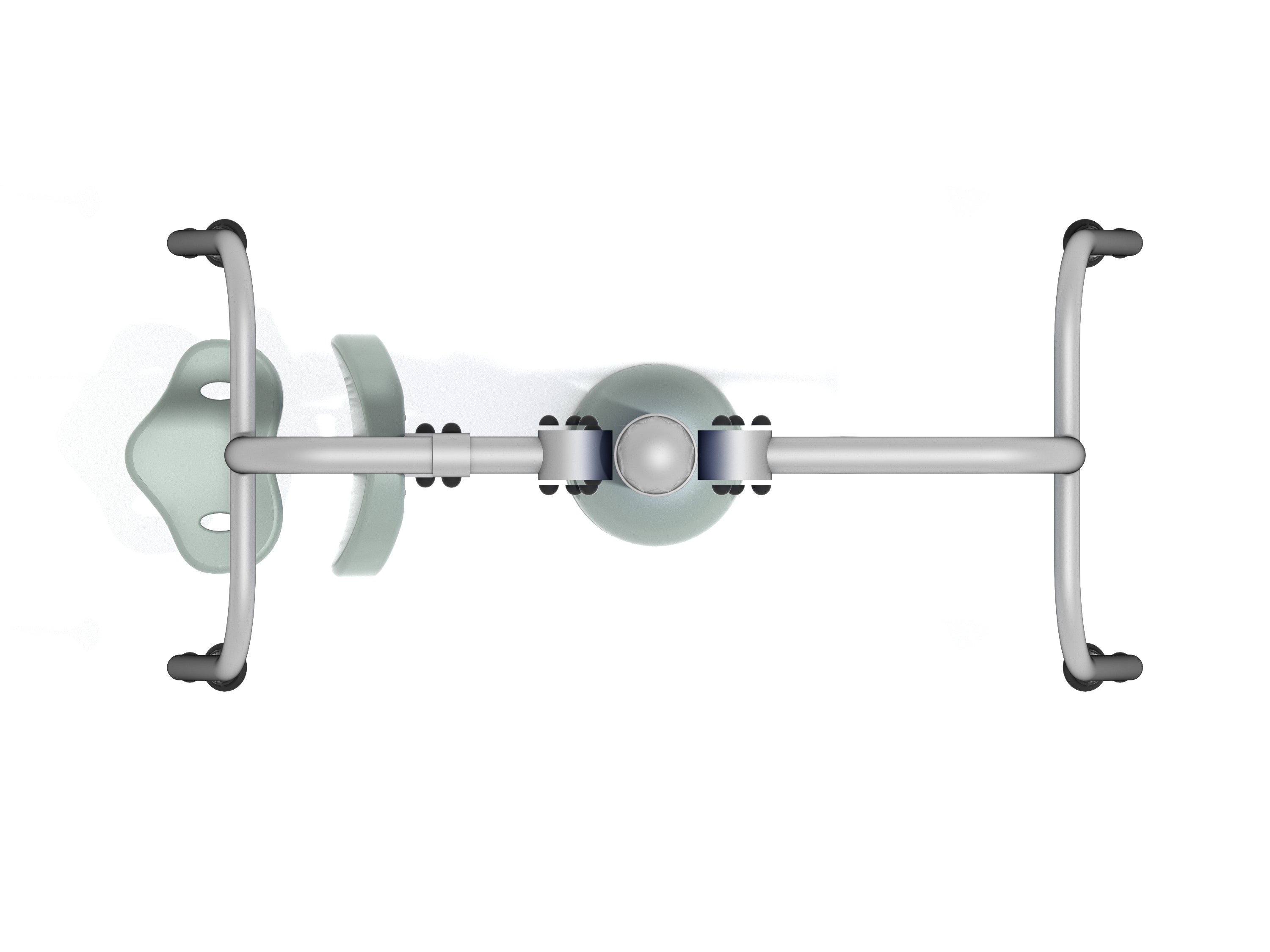 Overhead view of accessible outdoor double chest press station with one seated and one wheelchair-friendly unit