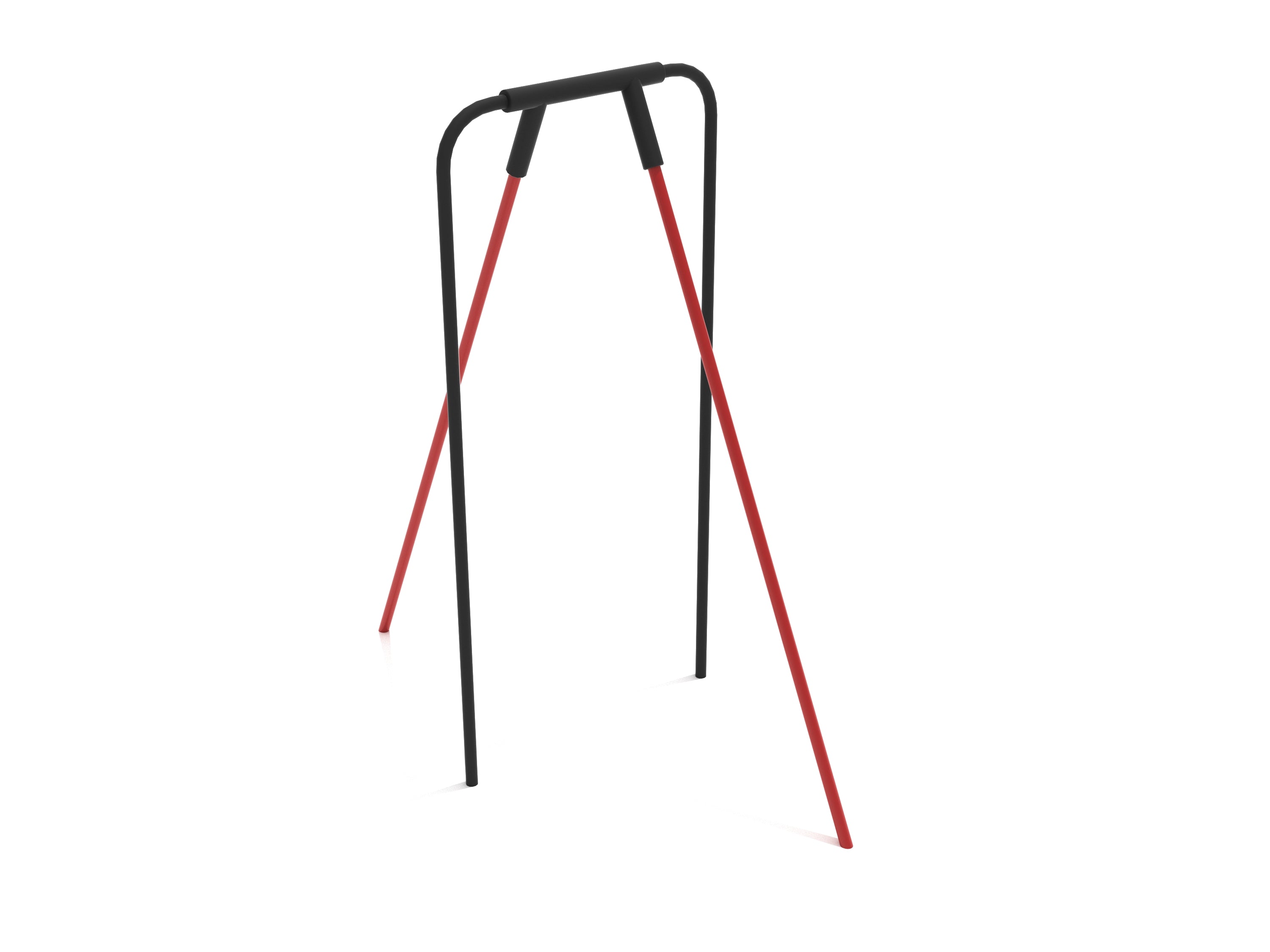 Double Pole Climber playground fitness equipment with two angled red climbing poles and black steel frame for kids' strength and coordination development