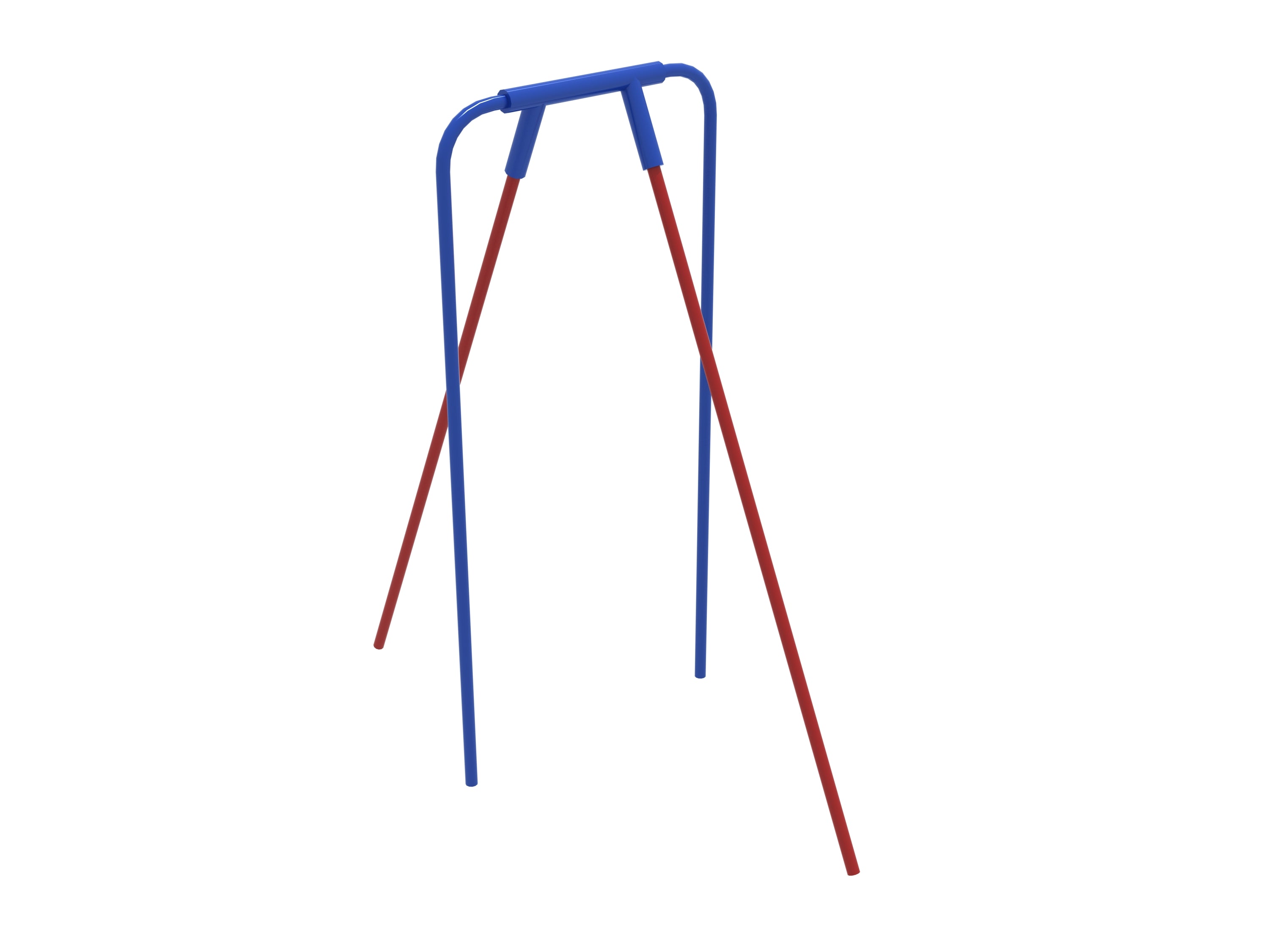 Blue-framed playground climber with two red commercial-grade steel poles for climbing and fitness activities