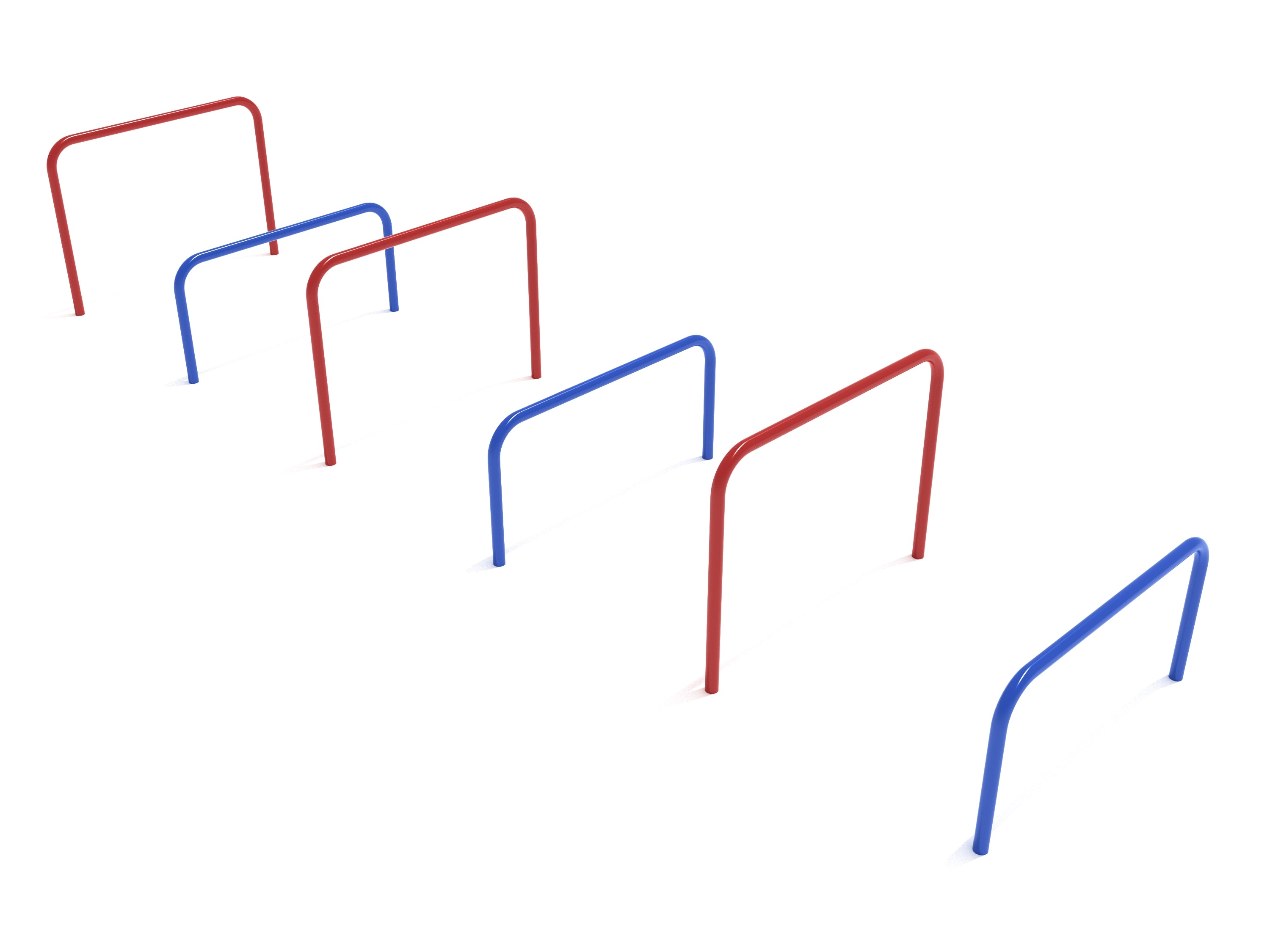Over Under Agility Course with alternating red and blue steel poles for playground fitness and agility training
