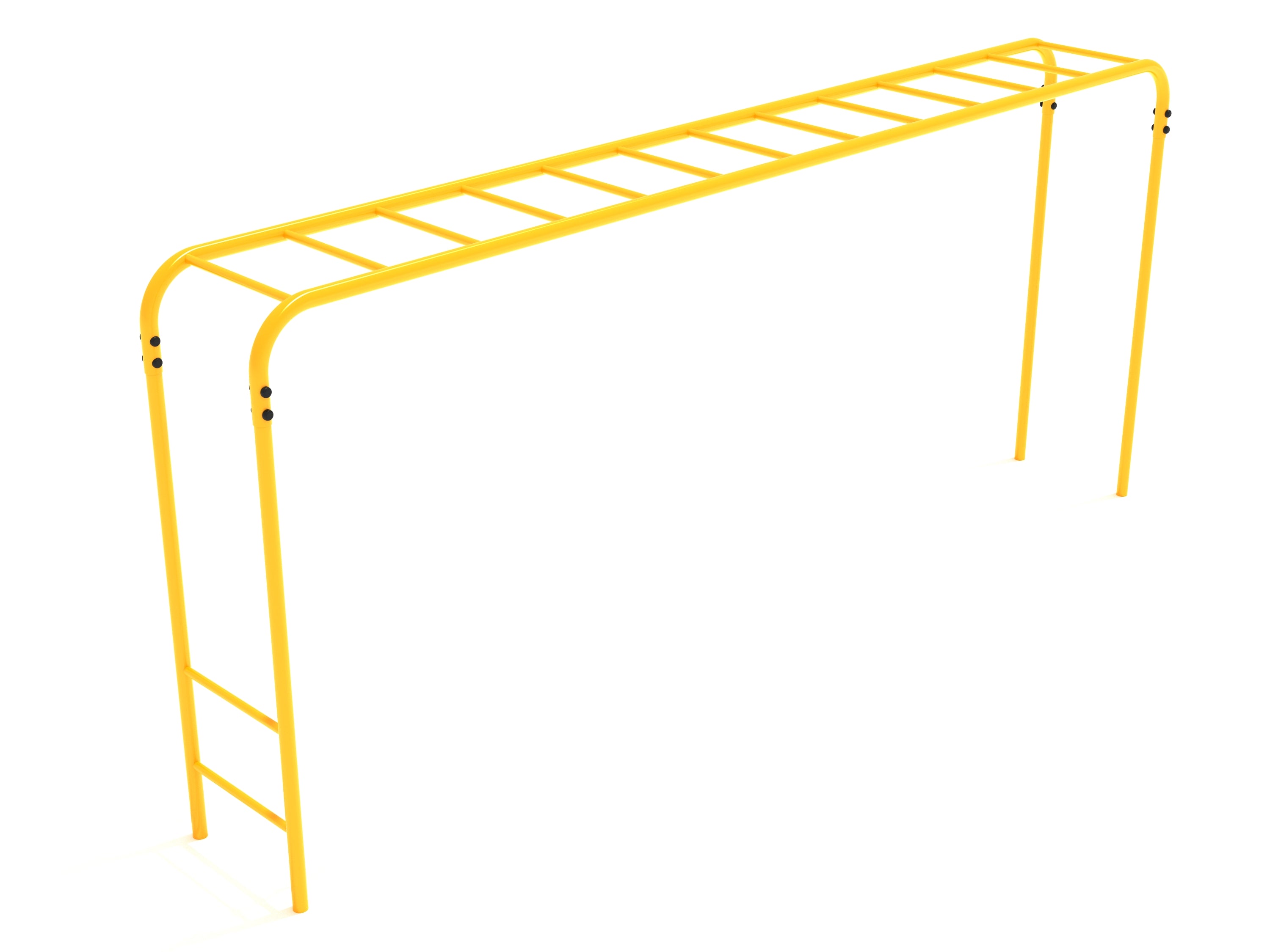 Yellow steel overhead playground ladder with multiple horizontal rungs for climbing and fitness activities