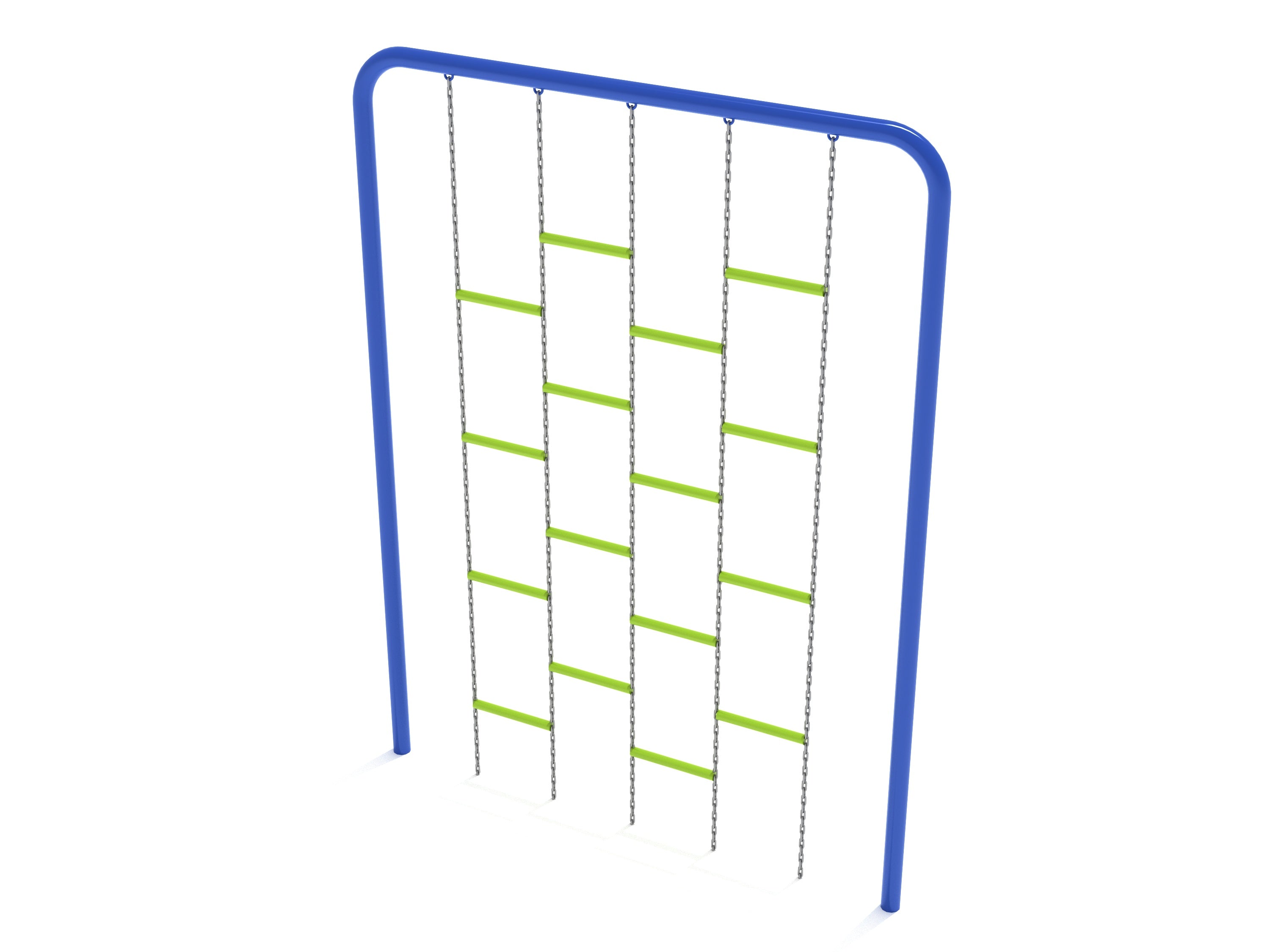 Chain Ladder Climber playground equipment with blue frame and green chain-linked rungs for strength and coordination play