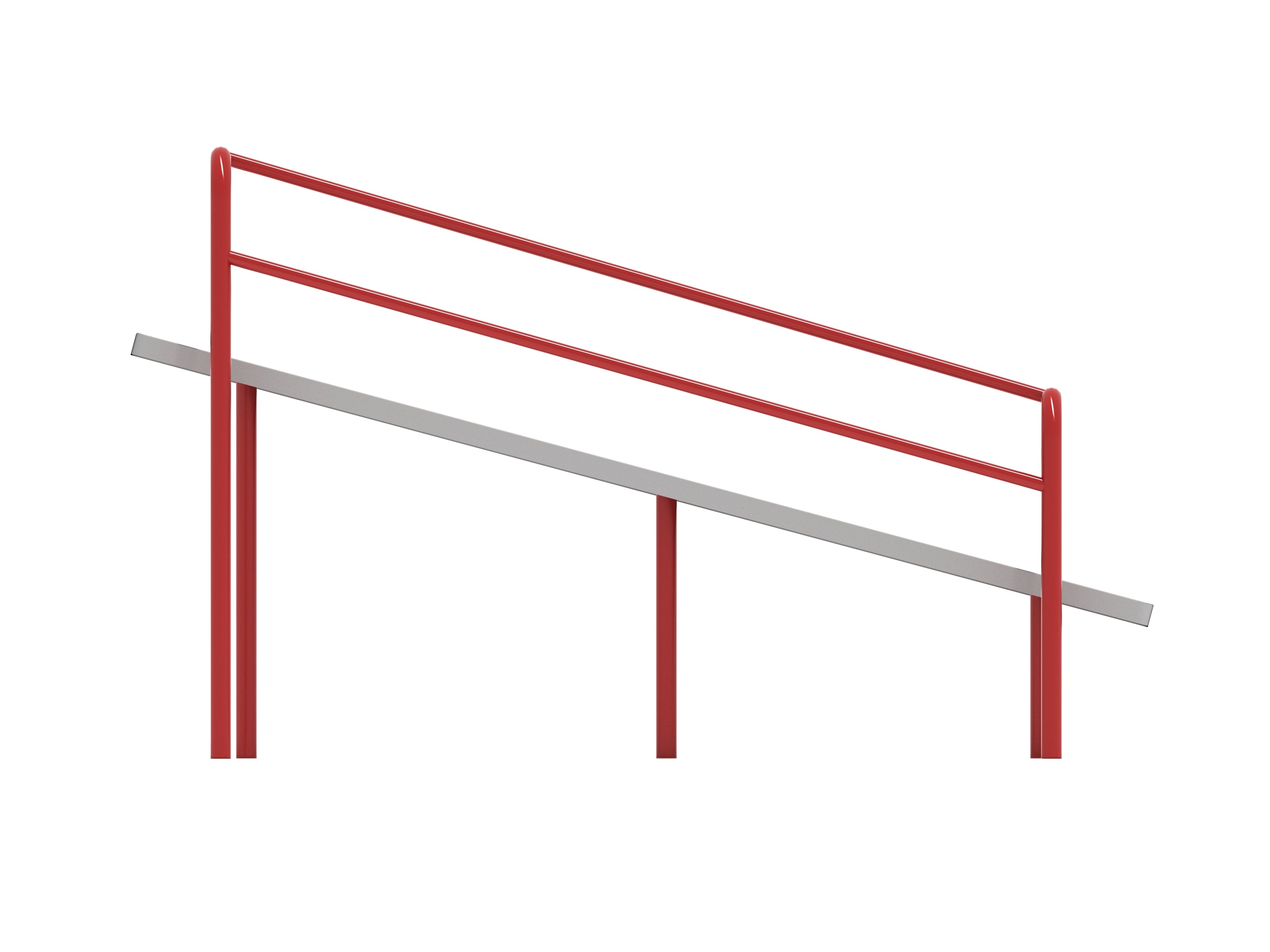 Outdoor playground fitness equipment with angled aluminum board and red steel pull-up bars for upper-body strength training