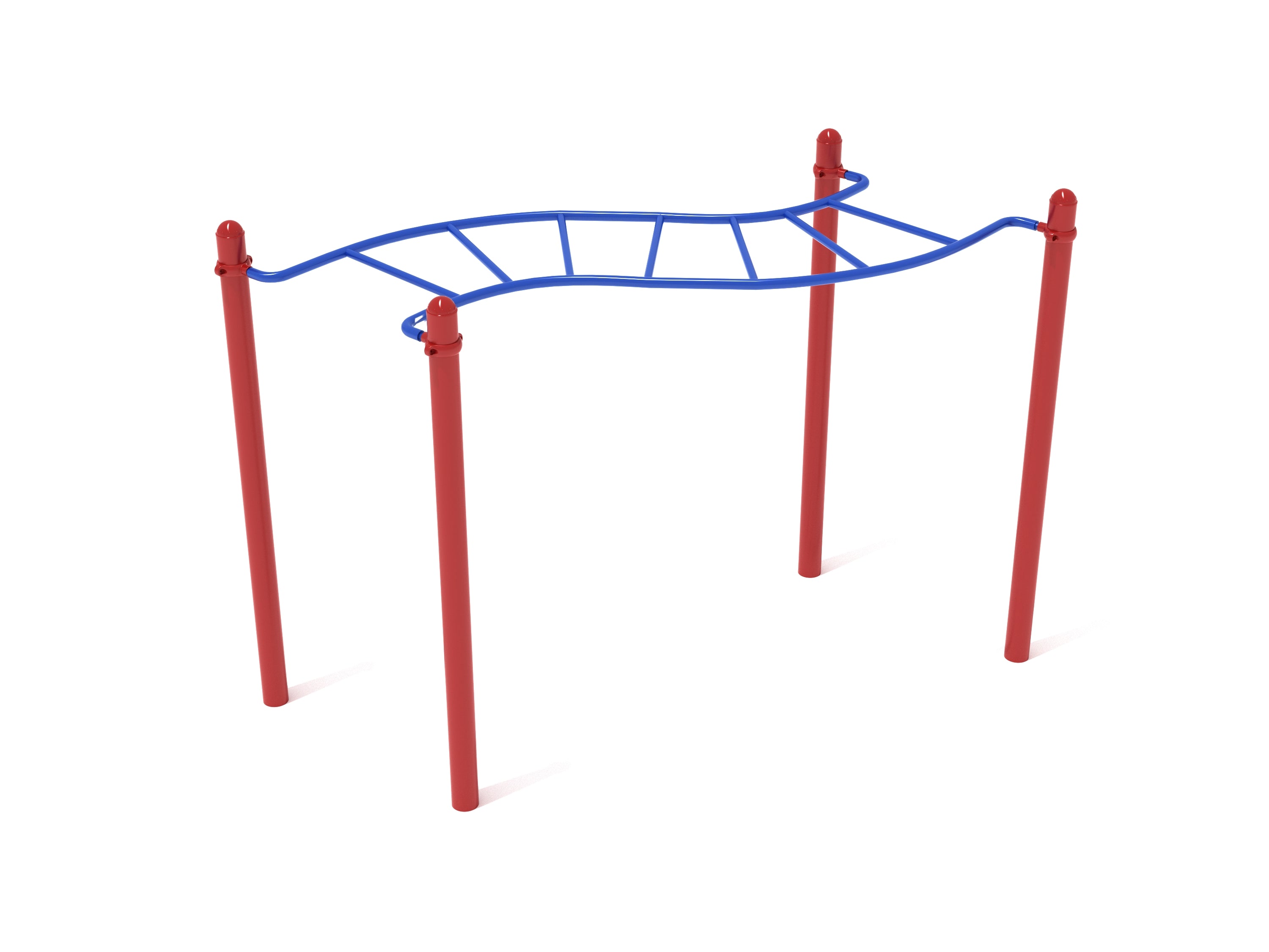 Wavy Overhead Scaling Ladder with blue wavy bars and red metal posts, playground fitness climbing equipment