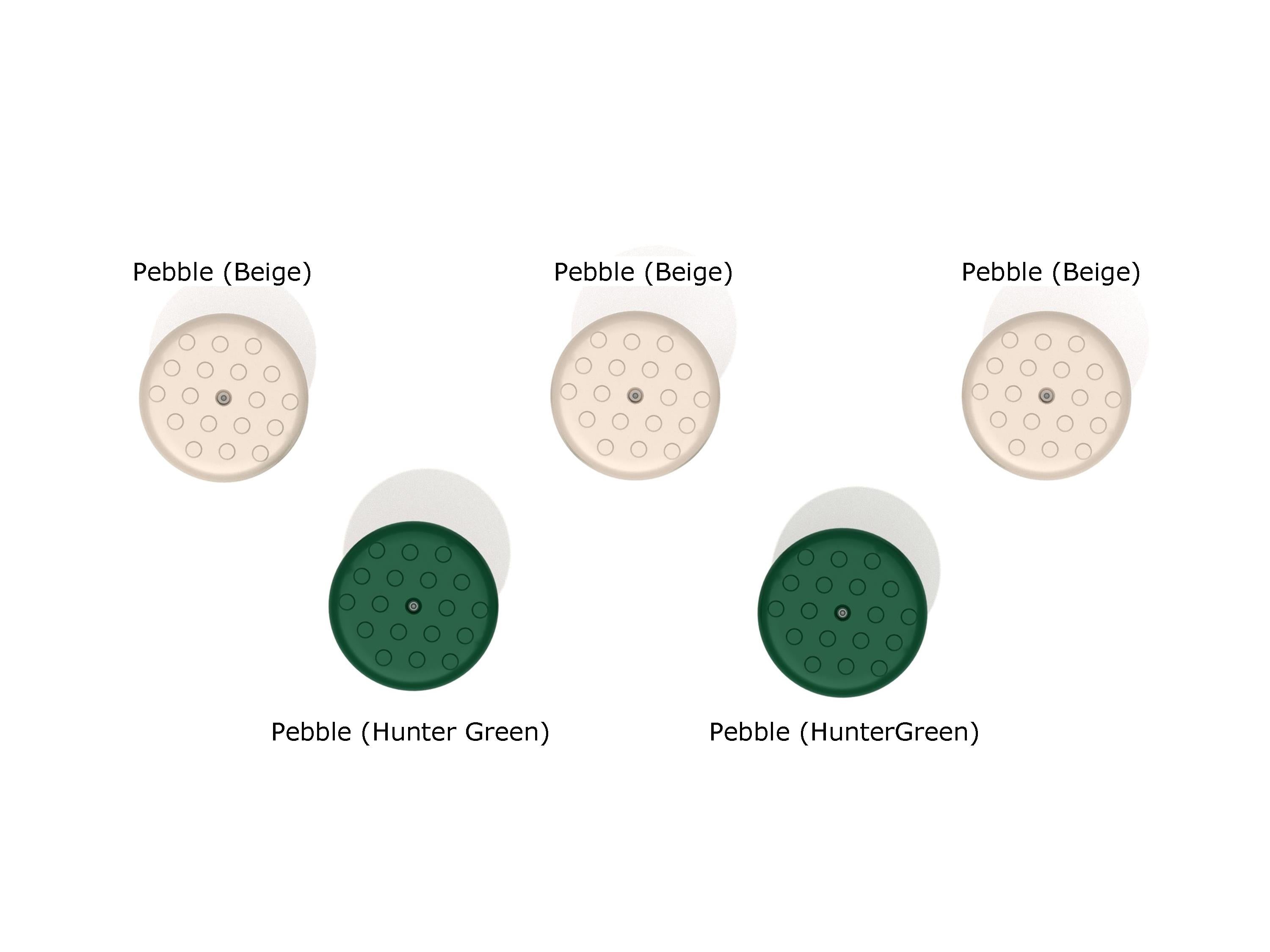 Overhead view of beige and hunter green tactile balance pods arranged for playground fitness and coordination training