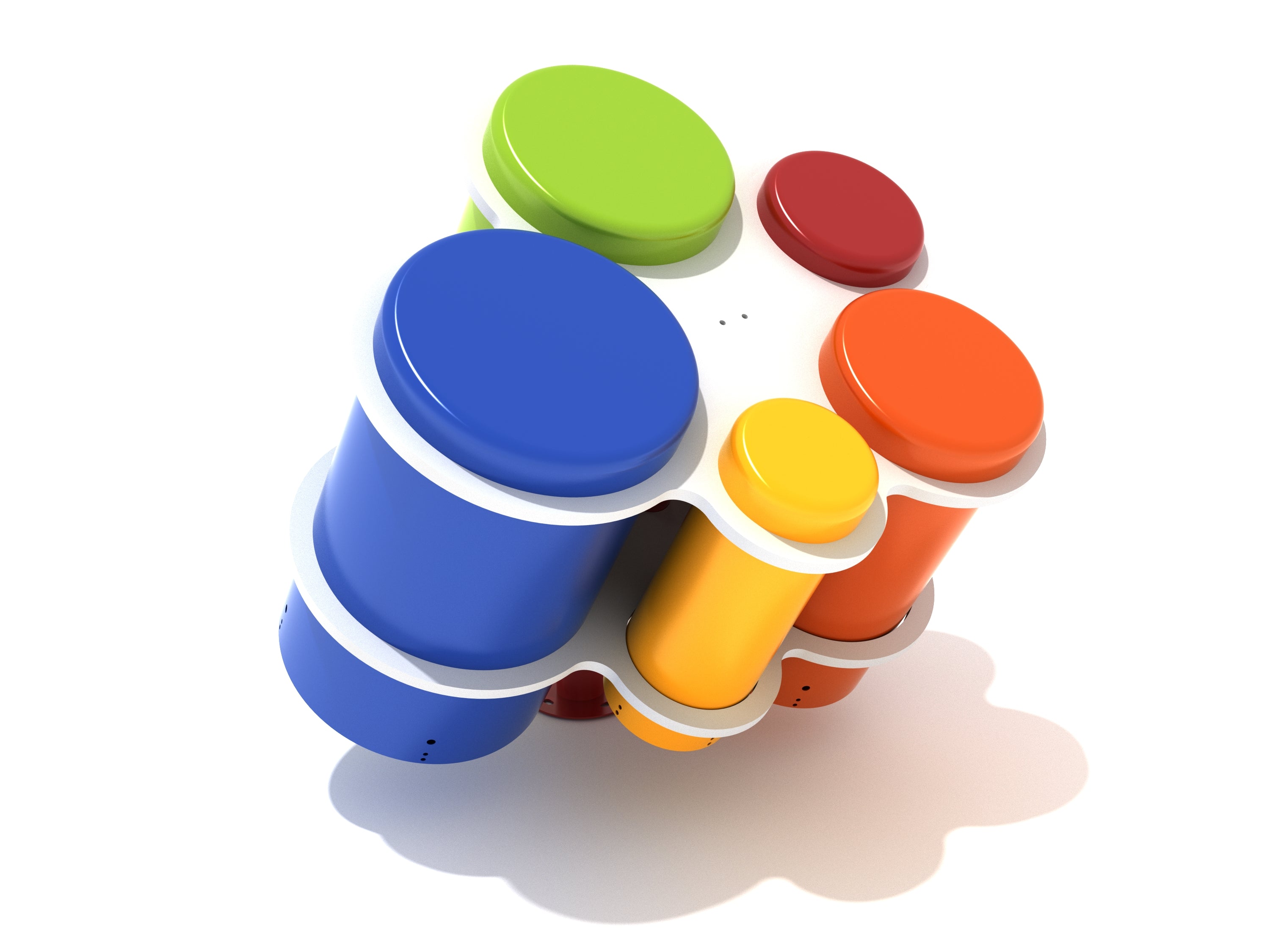 Honeycomb Hand Drums colorful hexagonal percussion set with vibrant blue, green, red, orange, and yellow drum tops arranged in a honeycomb pattern