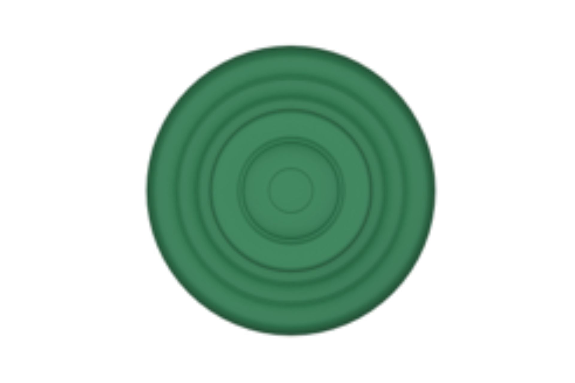 Overhead view of a green circular playground spinner with concentric raised rings for grip and balance