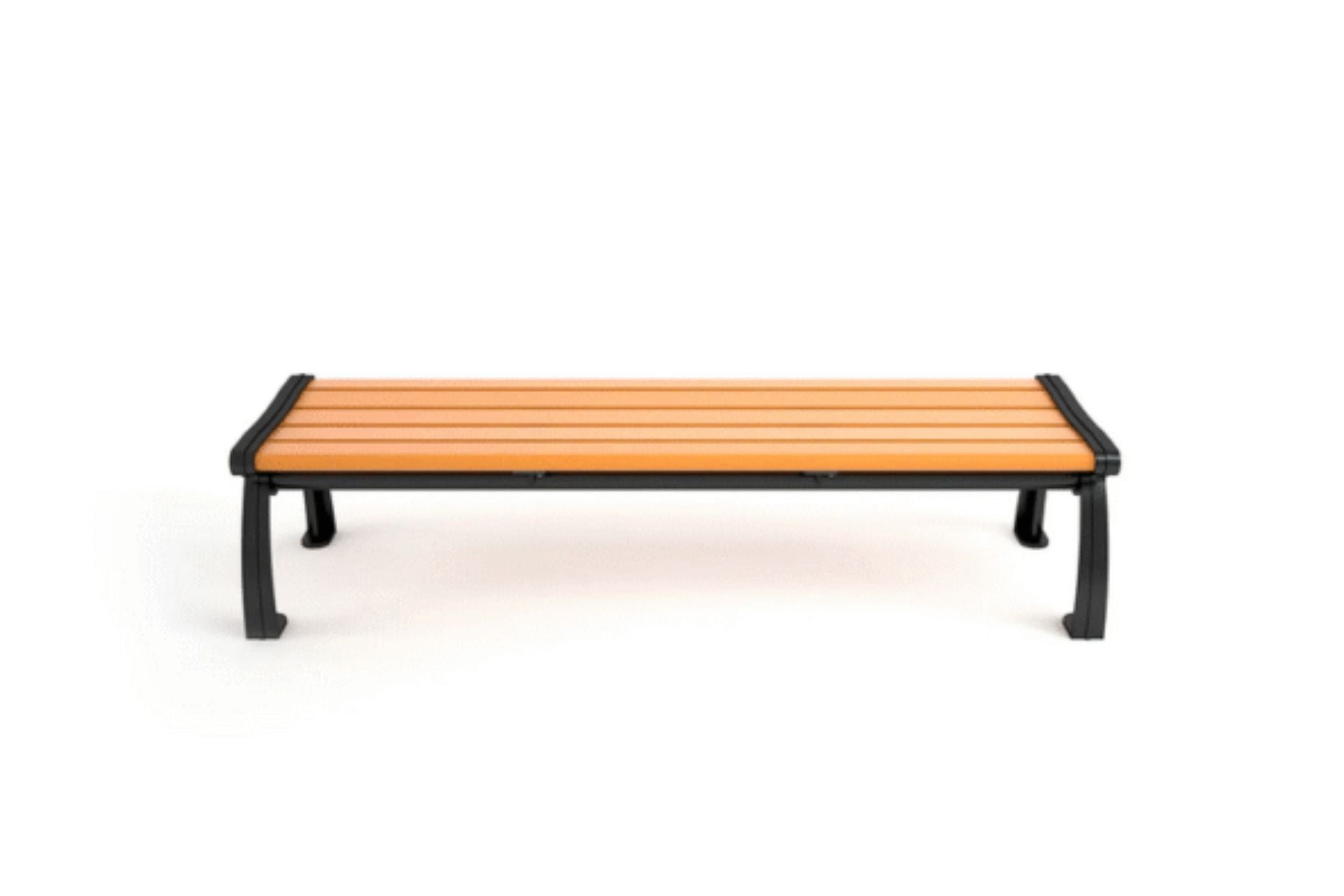 Recycled Plastic bench with black metal frame on a white background