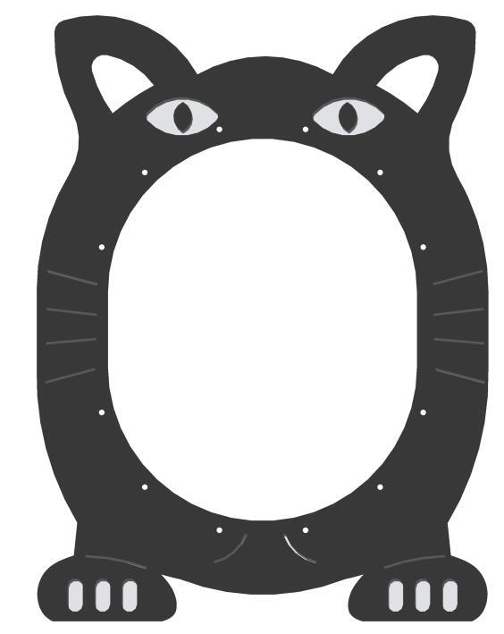 Black cat-shaped climbing tunnel with cutouts for eyes, ears, whiskers, and paws, designed for playground use.