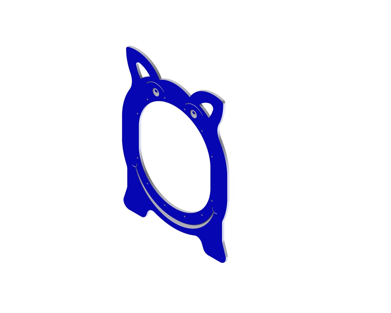 Blue climbing tunnel panel shaped like a smiling animal face with ears and ventilation holes for playground use