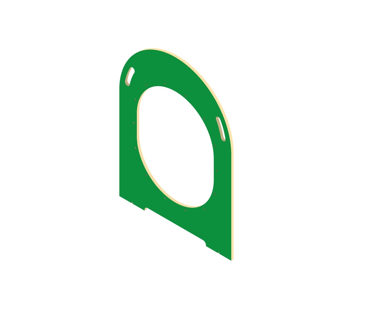 Green curved climbing tunnel panel with large circular cutout and ventilation slots for playground use