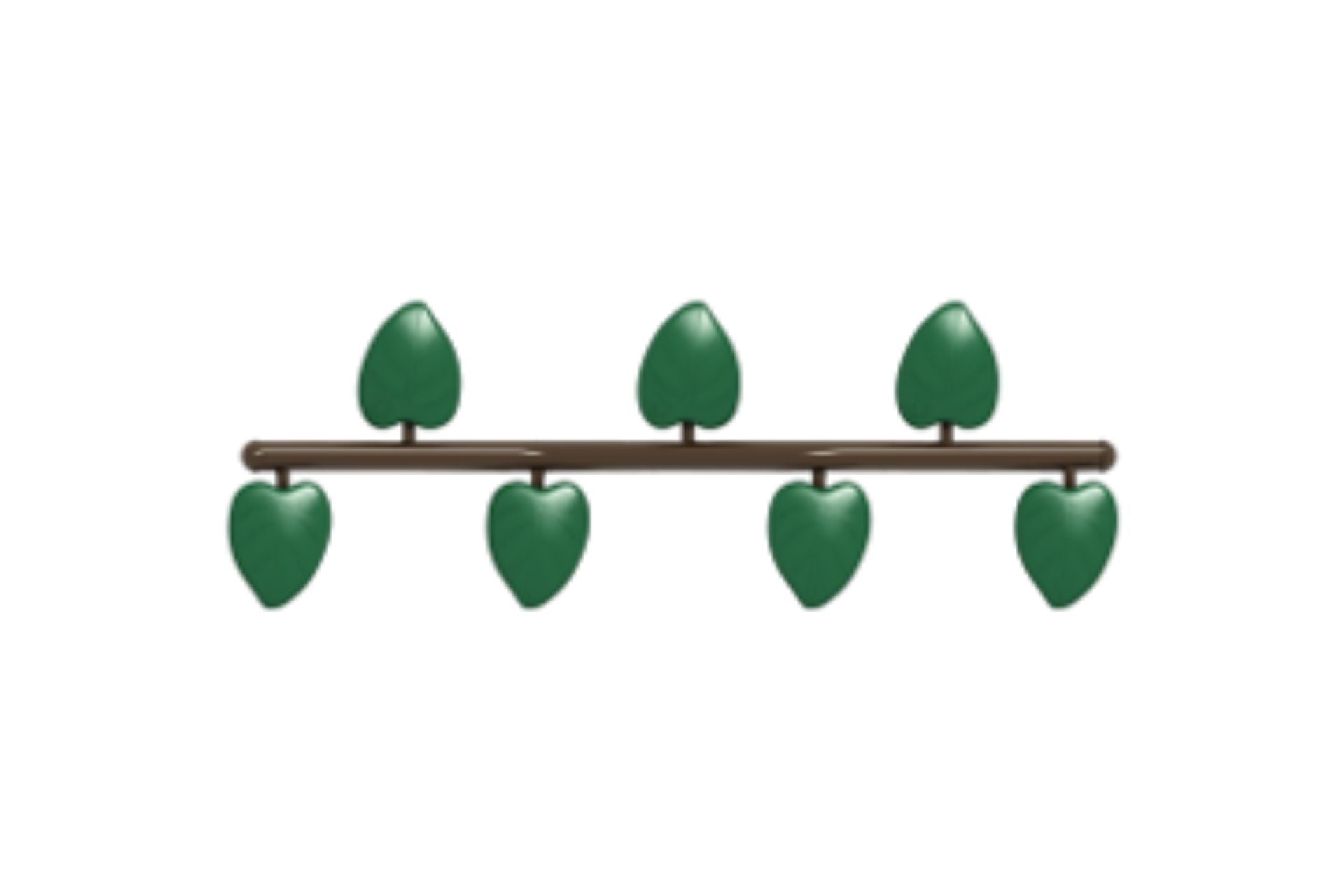 Green leaf-shaped balance steps attached to a brown horizontal beam for children's active outdoor play and coordination development