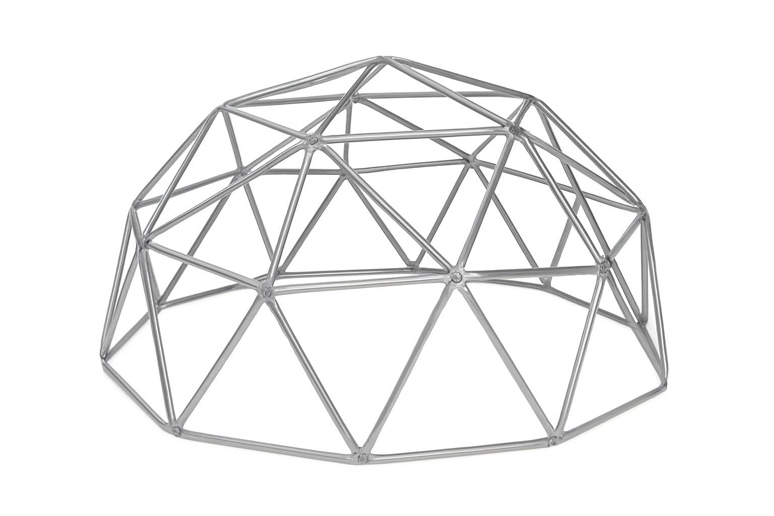 Junior Geo Dome Climber with galvanized metal frame, children climbing on playground mulch surface, preschool playground equipment