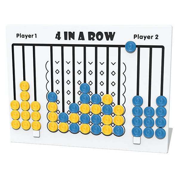 4-In-A-Row Panel with yellow and blue game pieces in vertical slots for two-player strategic gameplay