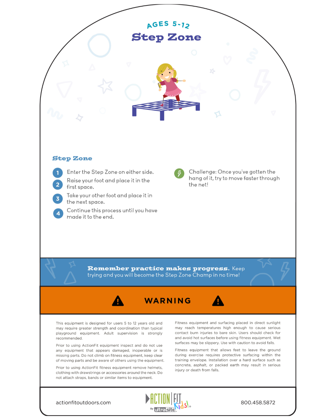 Child stepping on raised fitness net platform for aerobic exercise and coordination in outdoor workout setting