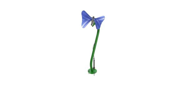 Toddler Butterfly Ensemble outdoor musical park instrument with green stem and blue butterfly-shaped anodized aluminum notes