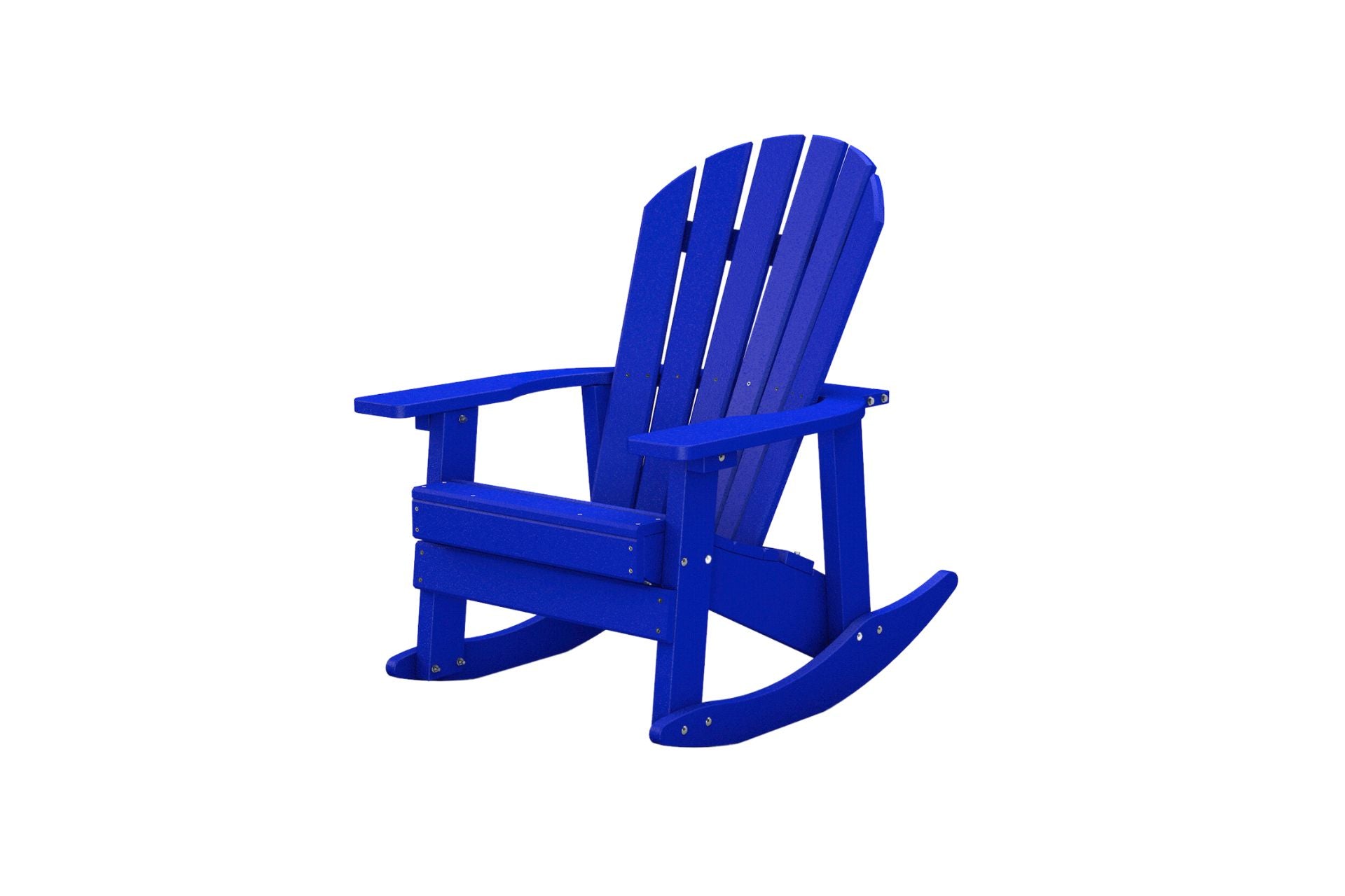 Charleston Recycled Plastic Adirondack Outdoor Chair in vibrant blue with ergonomic slatted back and rocking base