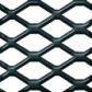 Black expanded metal mesh with diamond-shaped openings on a durable metal trash receptacle panel