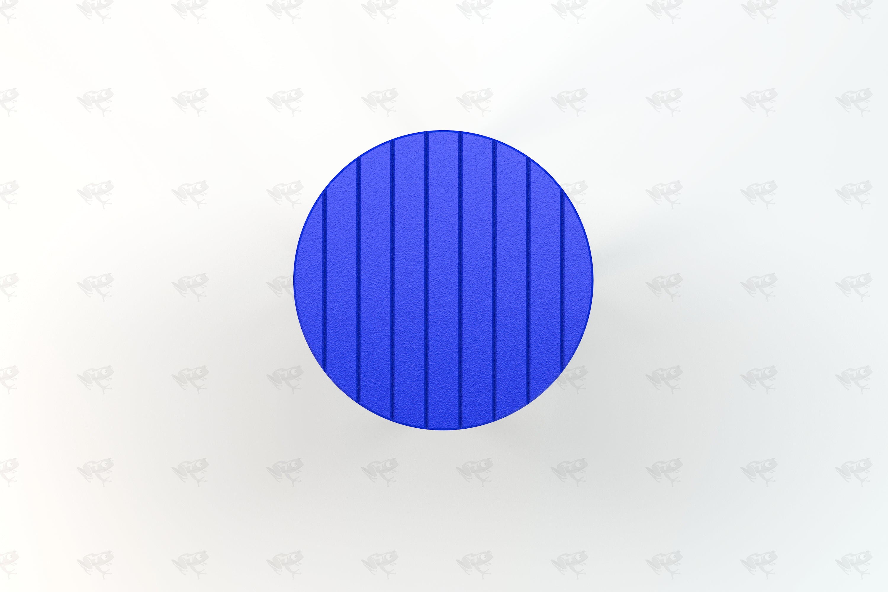 Overhead view of a round blue recycled plastic outdoor stool with vertical slat design and weather-resistant finish