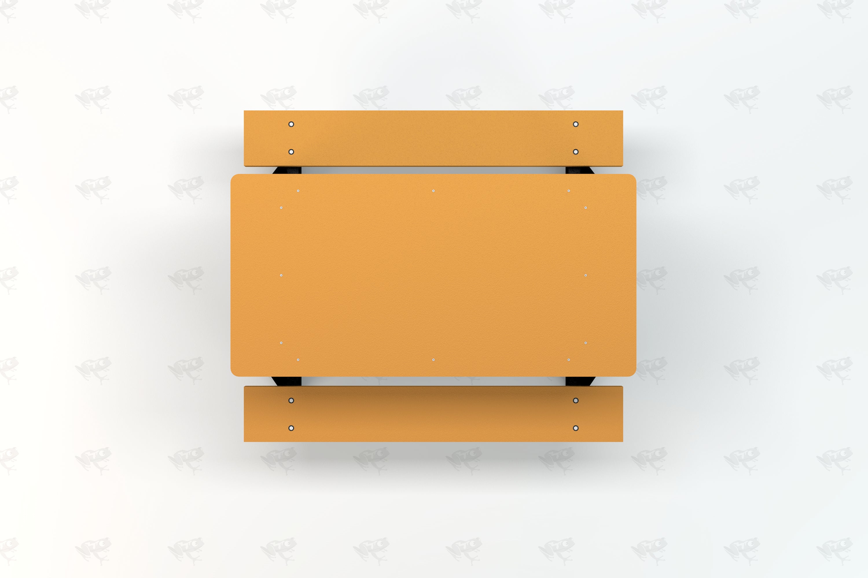 Overhead view of a rectangular orange recycled plastic kids picnic table with attached benches