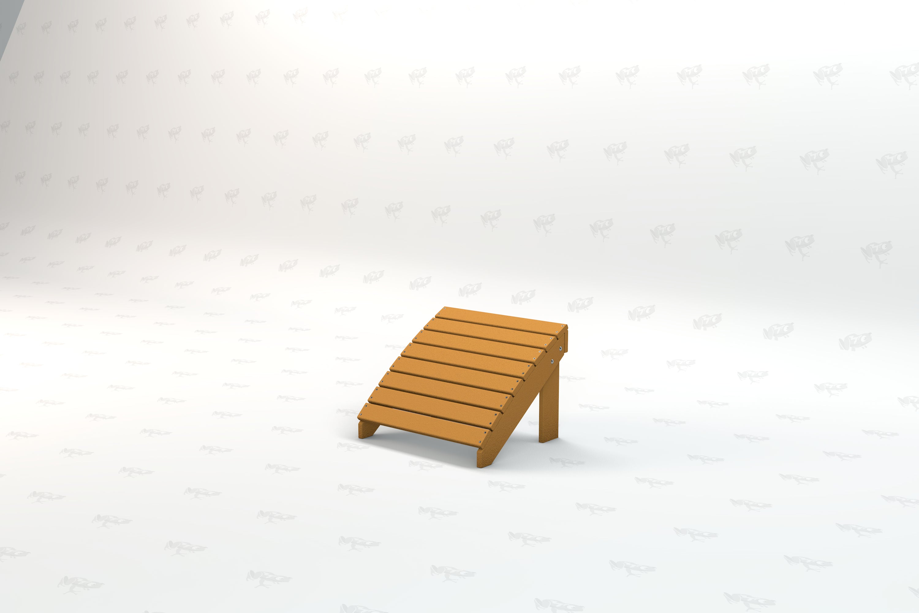 Cedar-colored recycled plastic Adirondack ottoman with slatted top and angled support leg for outdoor use
