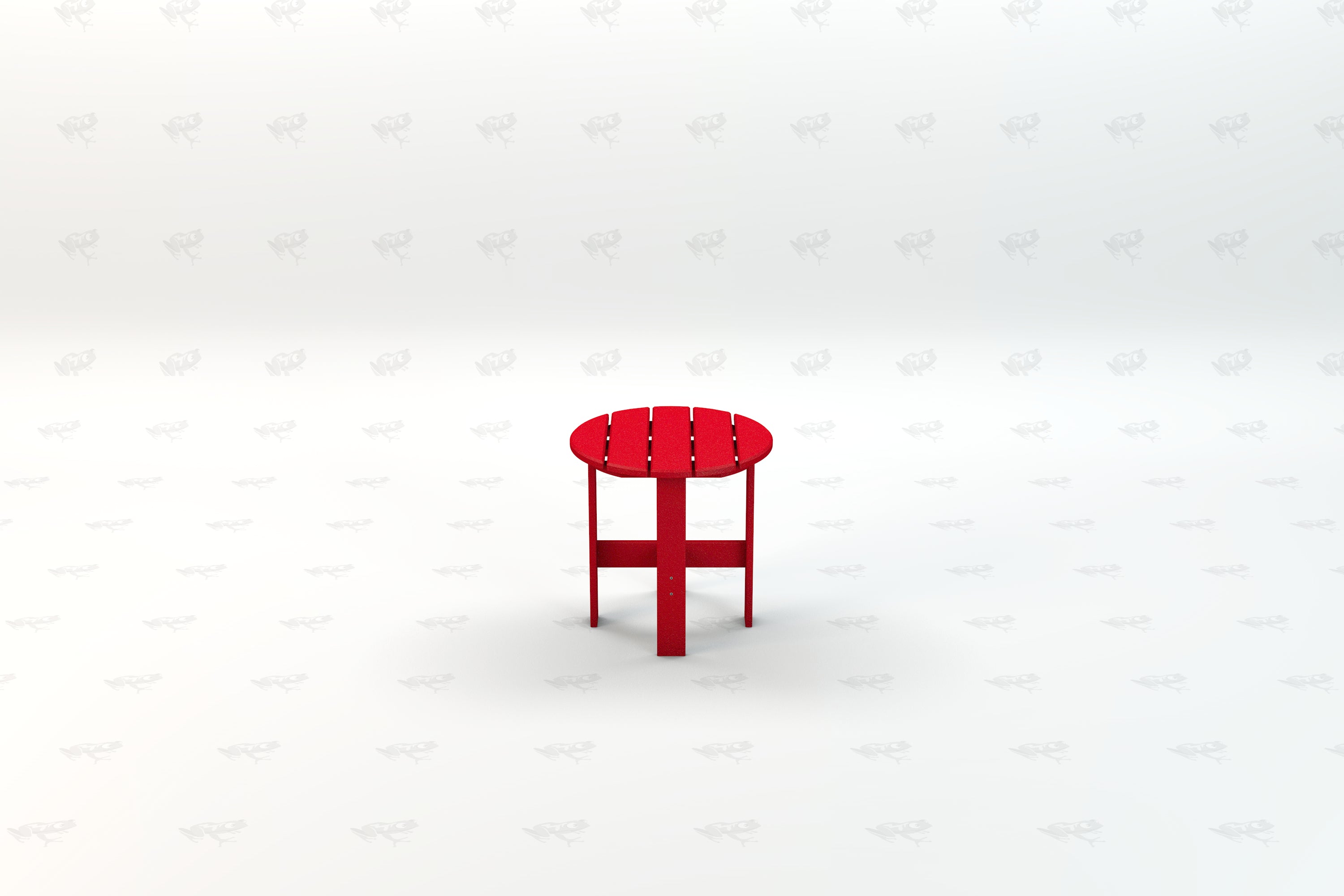 Red recycled plastic outdoor side table with slatted round top and sturdy legs, ideal for patio or garden use
