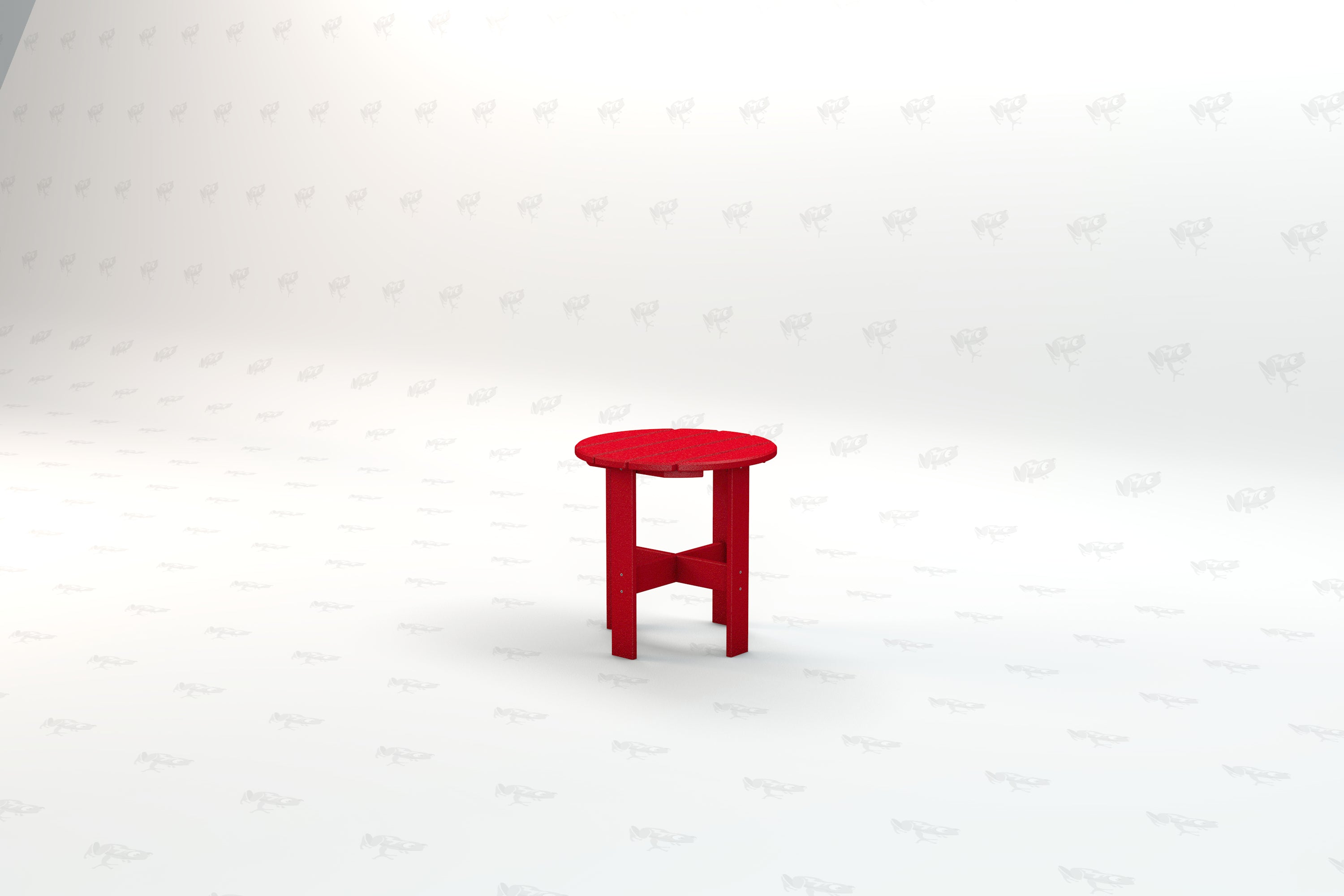 Red recycled plastic outdoor side table with round slatted top and cross-braced legs