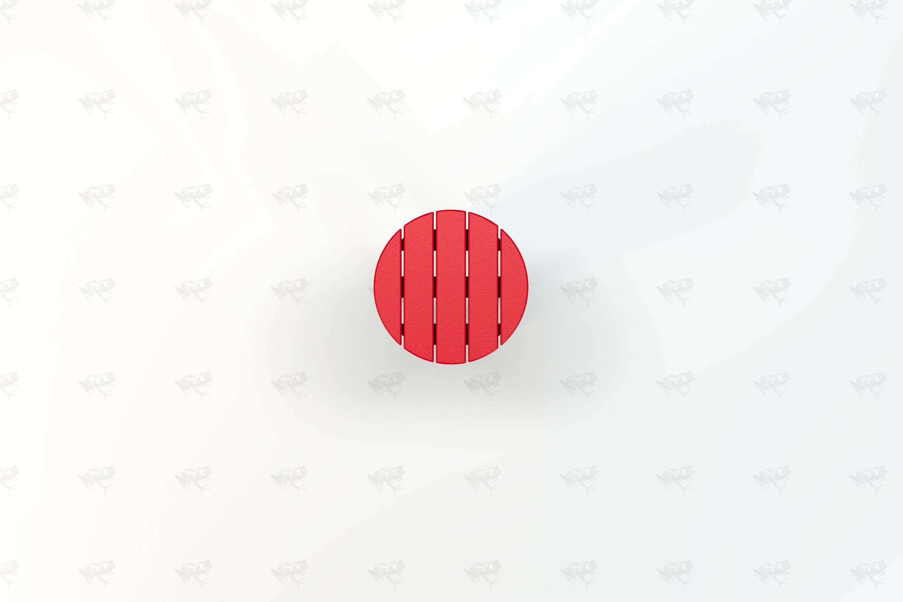 Overhead view of a round red recycled plastic outdoor side table with slatted top, designed for patio or garden use