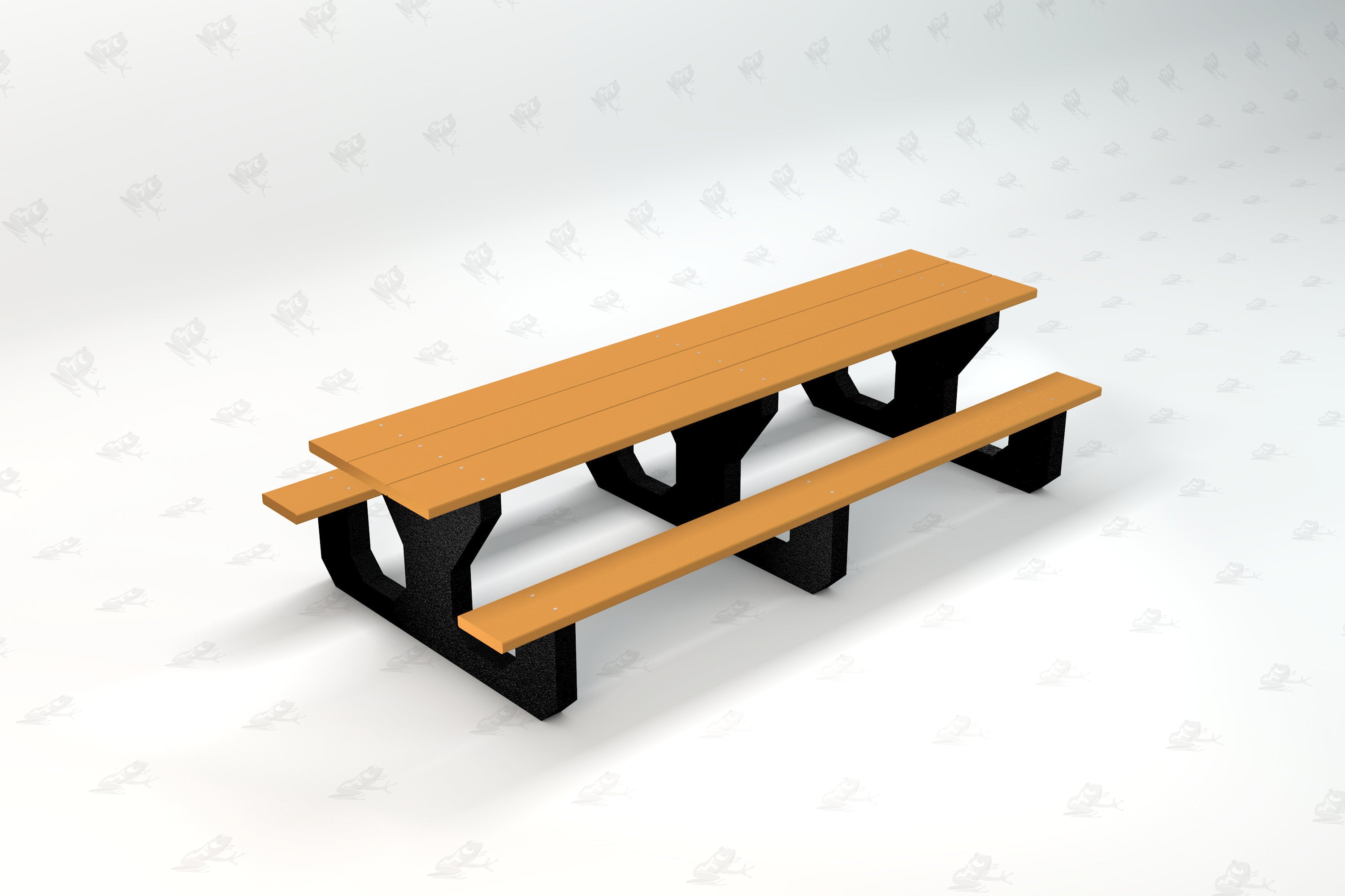 Orange recycled plastic toddler picnic table with rounded edges and black sturdy legs, designed for safe, accessible use.