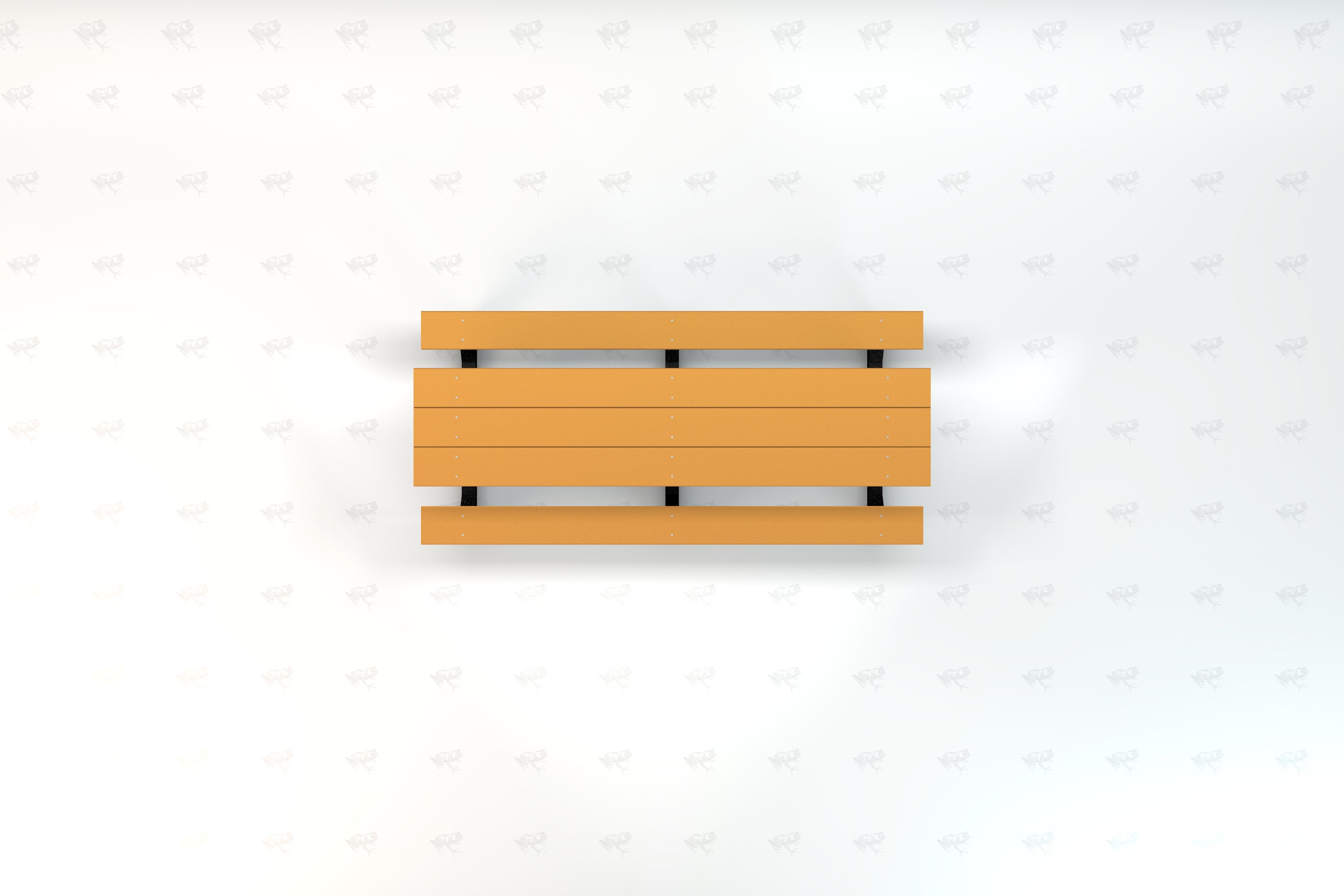 Overhead view of a small orange recycled plastic toddler picnic table with attached bench seating and rounded edges