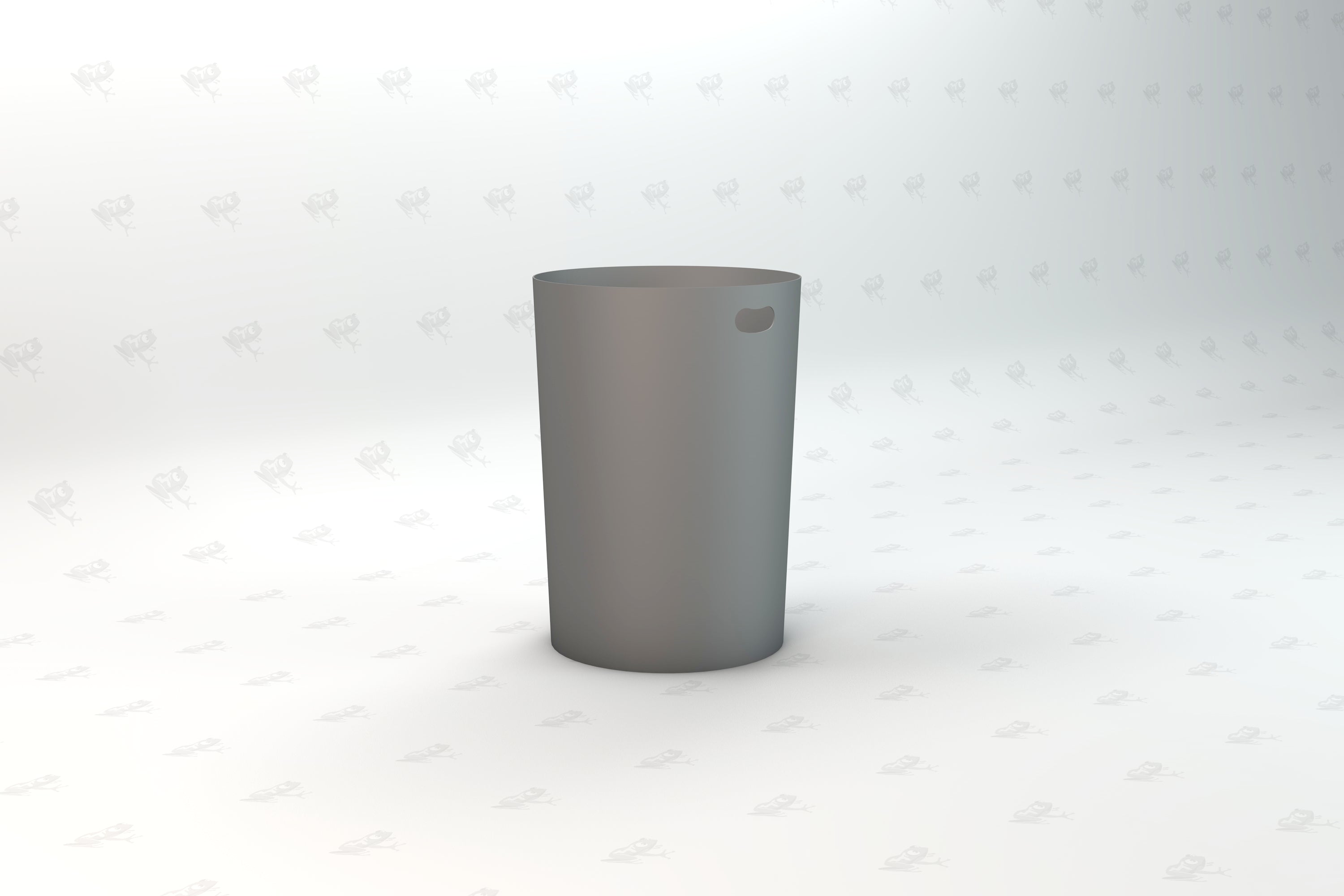 Gray cylindrical outdoor trash liner with side handle cutout for easy lifting and maintenance