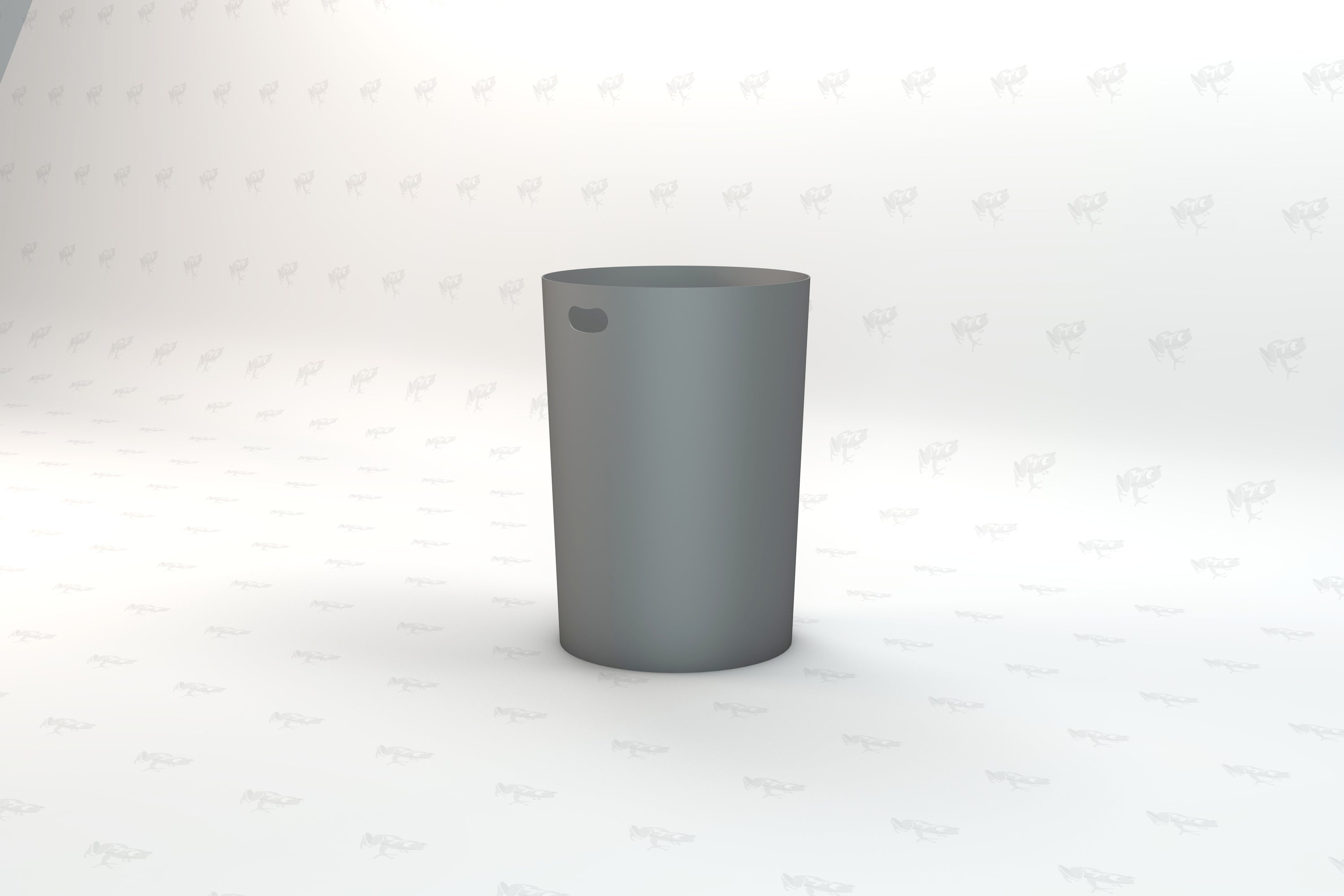 Gray cylindrical outdoor trash liner with side handle cutout, designed for durable waste receptacle use in public spaces