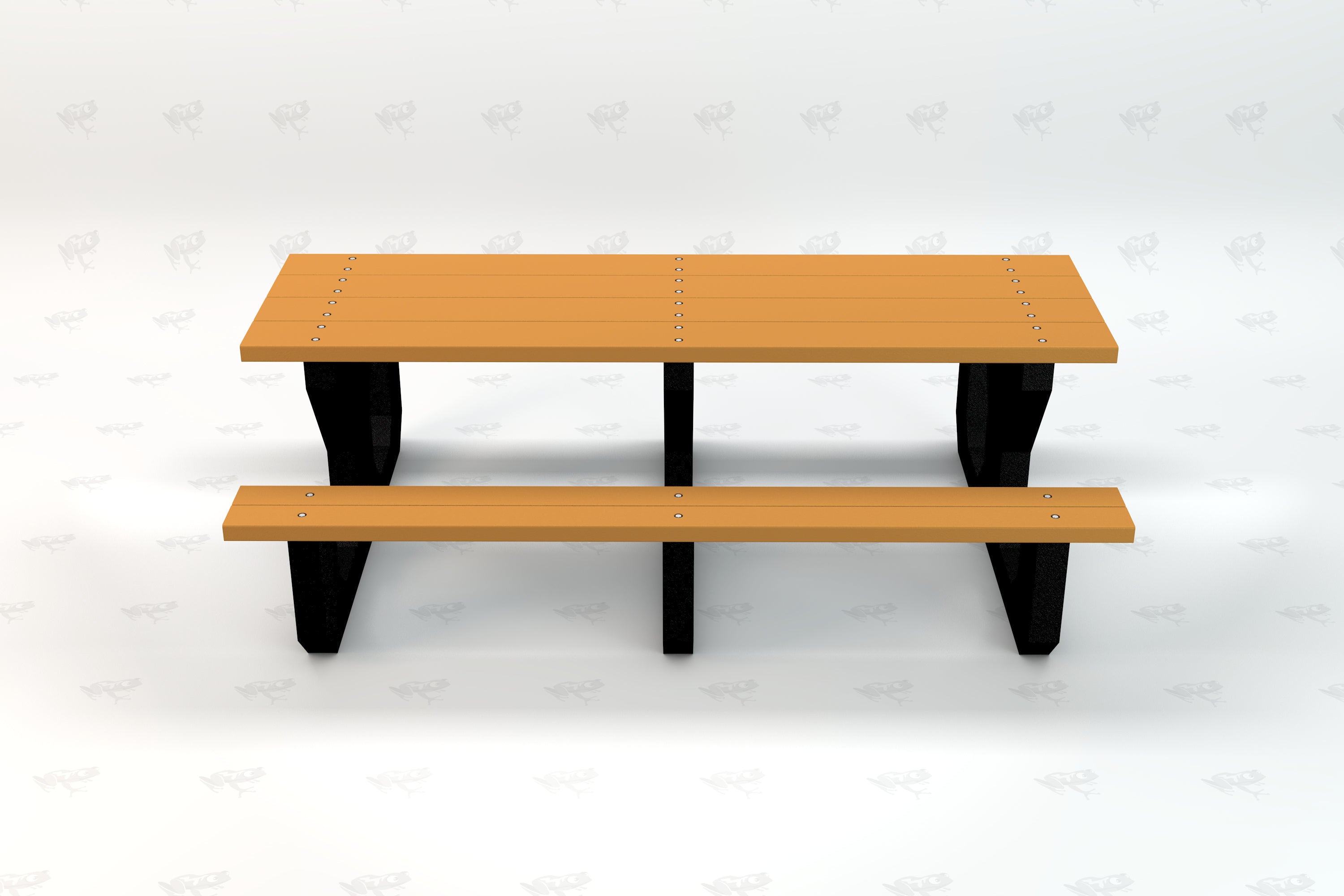 Youth picnic table with orange recycled plastic planks and black supports, eco-friendly outdoor seating for parks and playgrounds