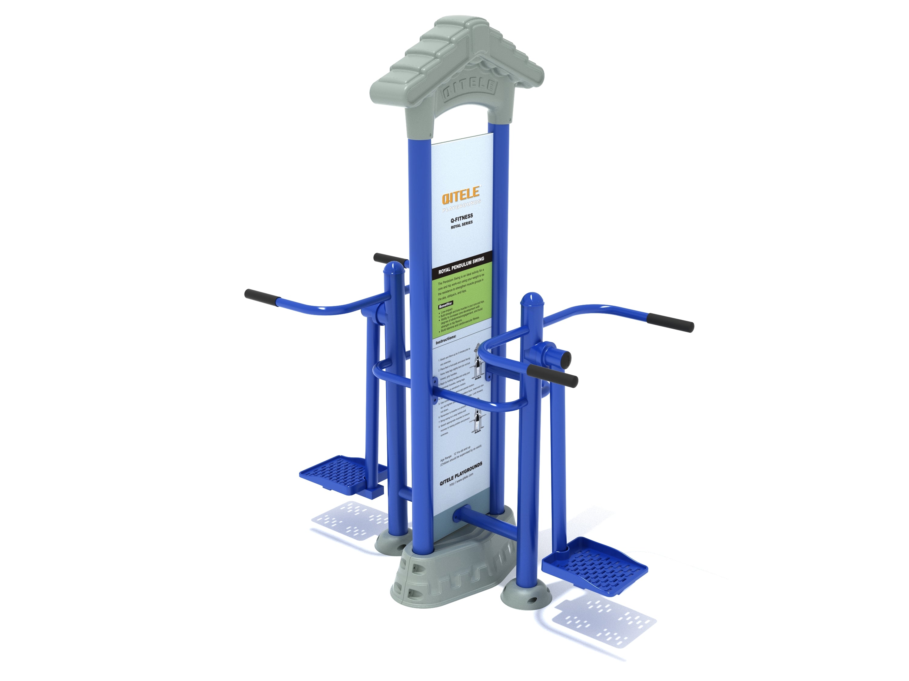 Royal Double Station Pendulum Swing with blue steel frame, dual foot platforms, and side handles for core and hip outdoor workouts