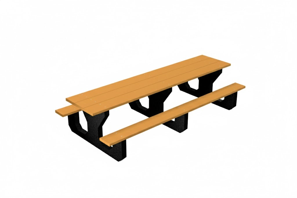 Recycled Plastic Toddler Table with orange top, black sturdy legs, rounded edges, kid-friendly picnic table for play and snack time
