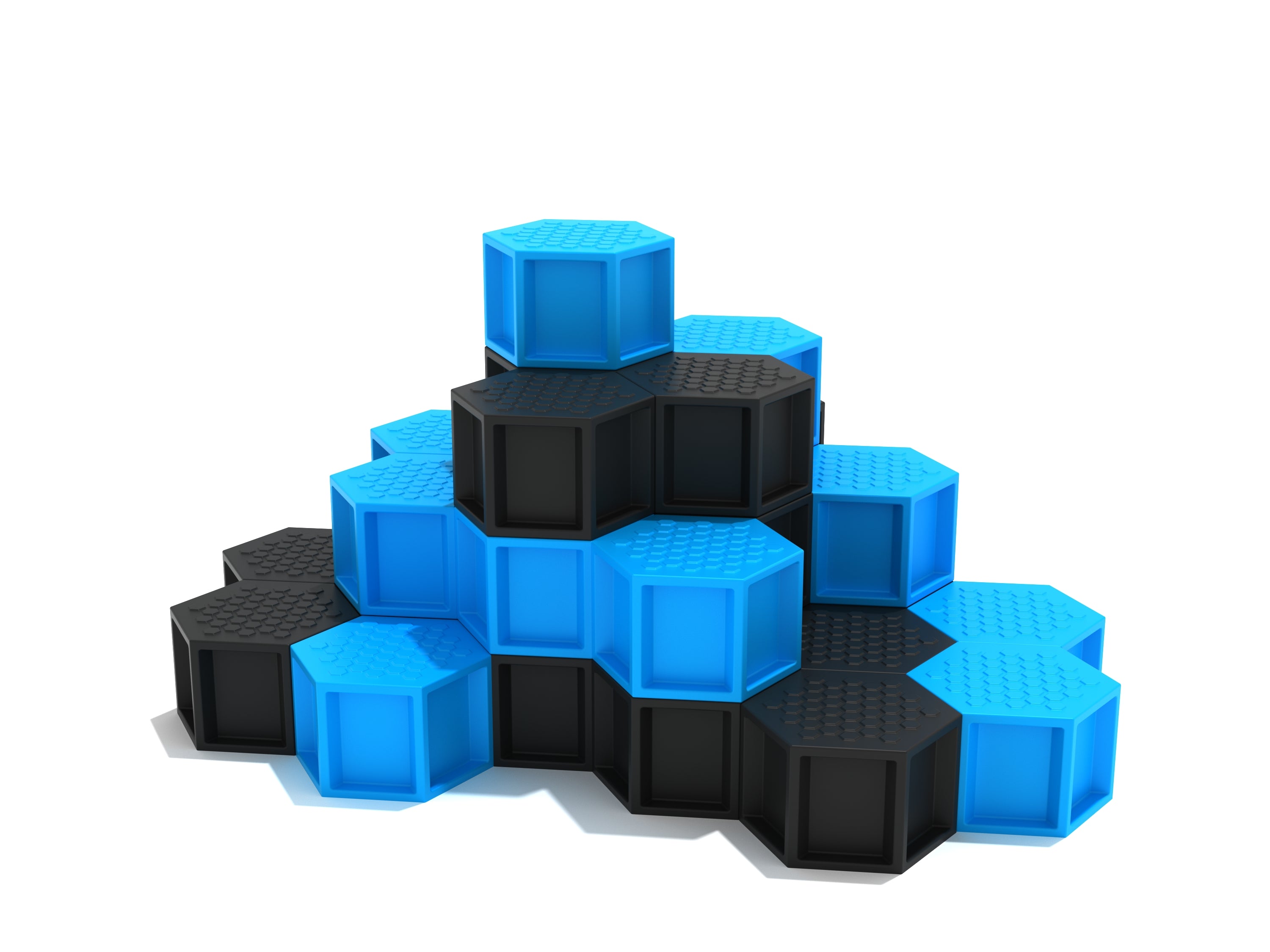 Mountaintop Honeycomb Climber with tiered blue and black hexagonal platforms for climbing and play