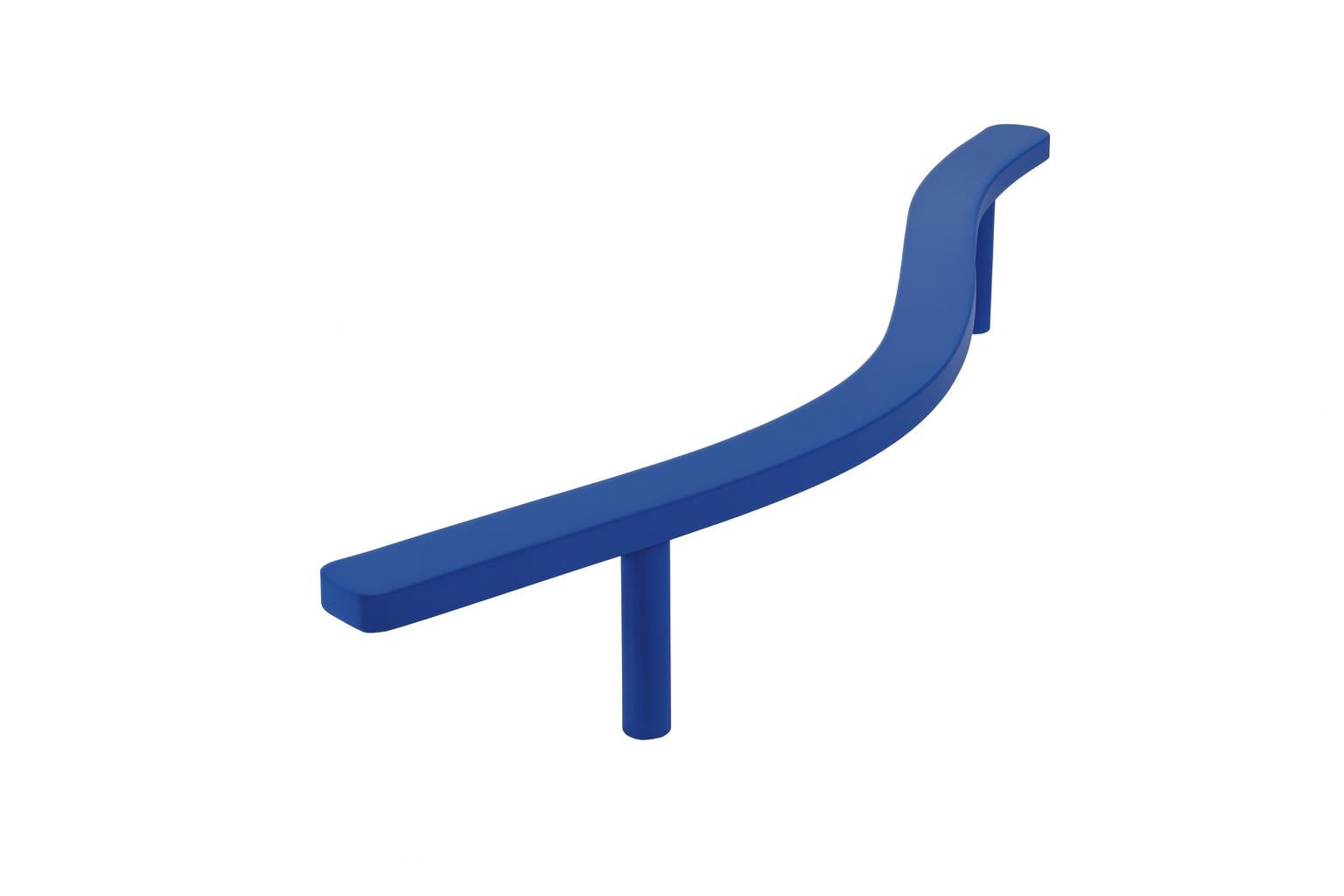 Curved Balance Beam playground equipment in blue with two supporting posts, designed for balance and coordination play outdoors
