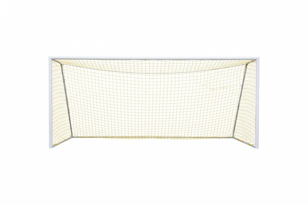 Soccer Nets, Set of 2 with official steel frame and bright orange mesh, outdoor soccer goals with players near the net